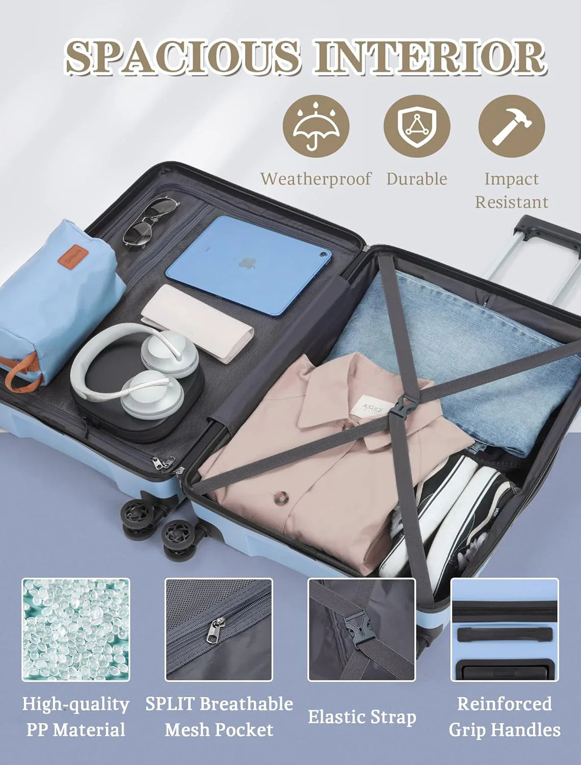 Ensemble de 5 bagages à roulettes, valise rigide en ABS avec roulettes pivotantes