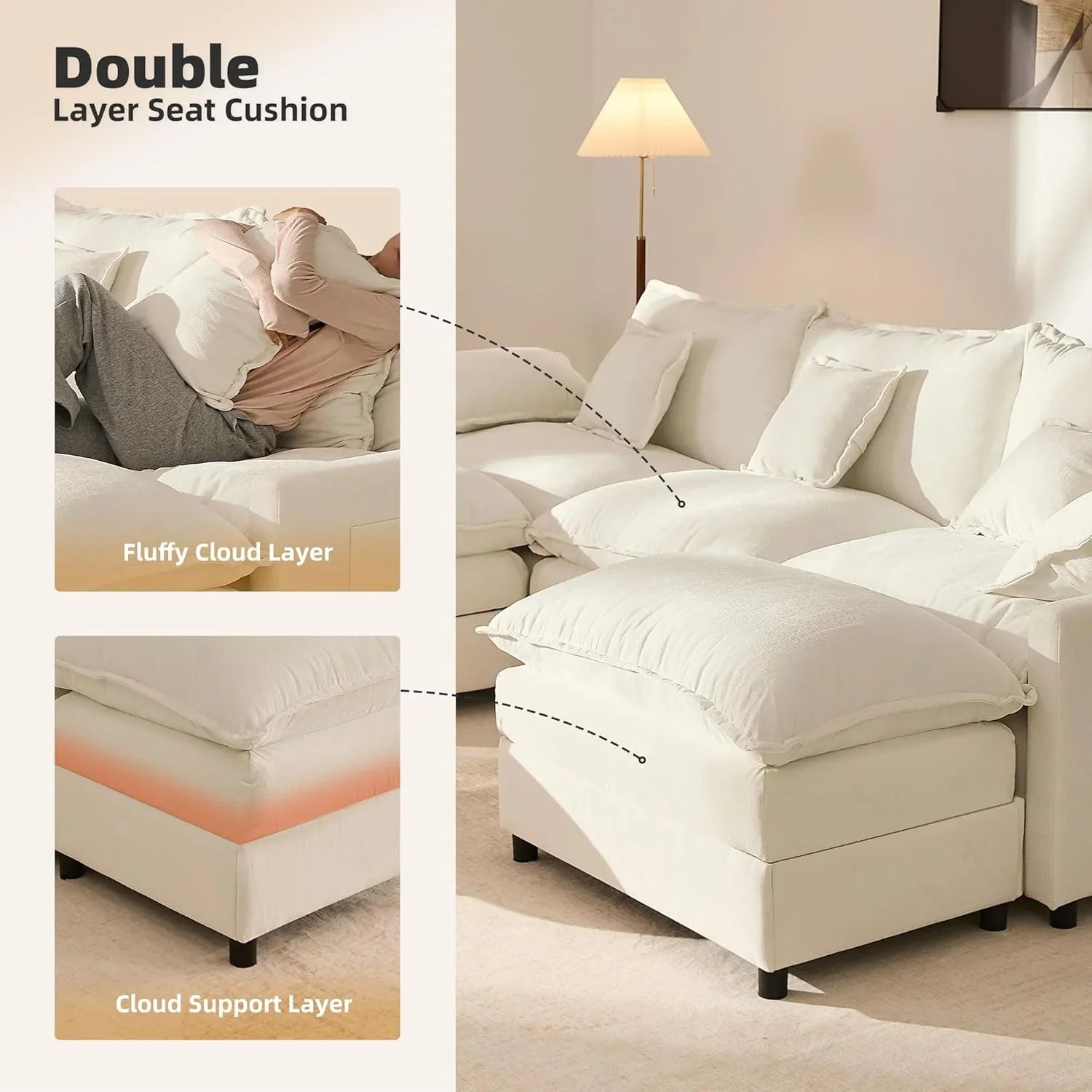 Canapé en U 108", canapé modulaire Canapé nuage confortable