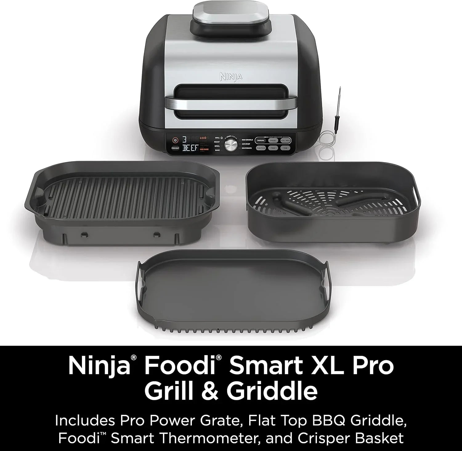 Gril d'intérieur Ninja Foodi Smart XL 6 en 1 avec friture à air, cuisson au four, rôtissage, grillage et déshydratation, thermomètre intelligent