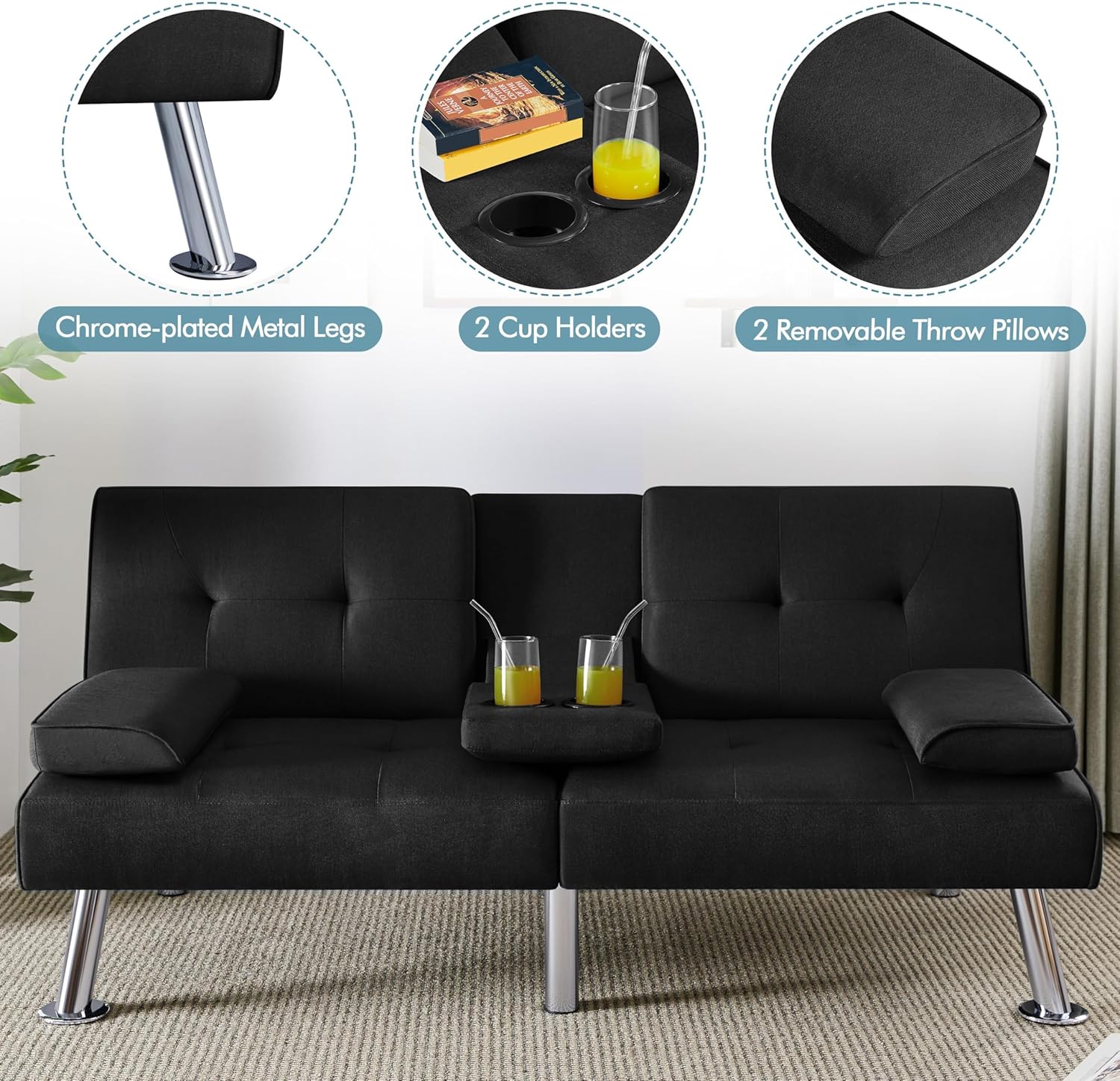 Canapé-lit convertible moderne en similicuir pour la maison, inclinable, double, pliable, pour invités