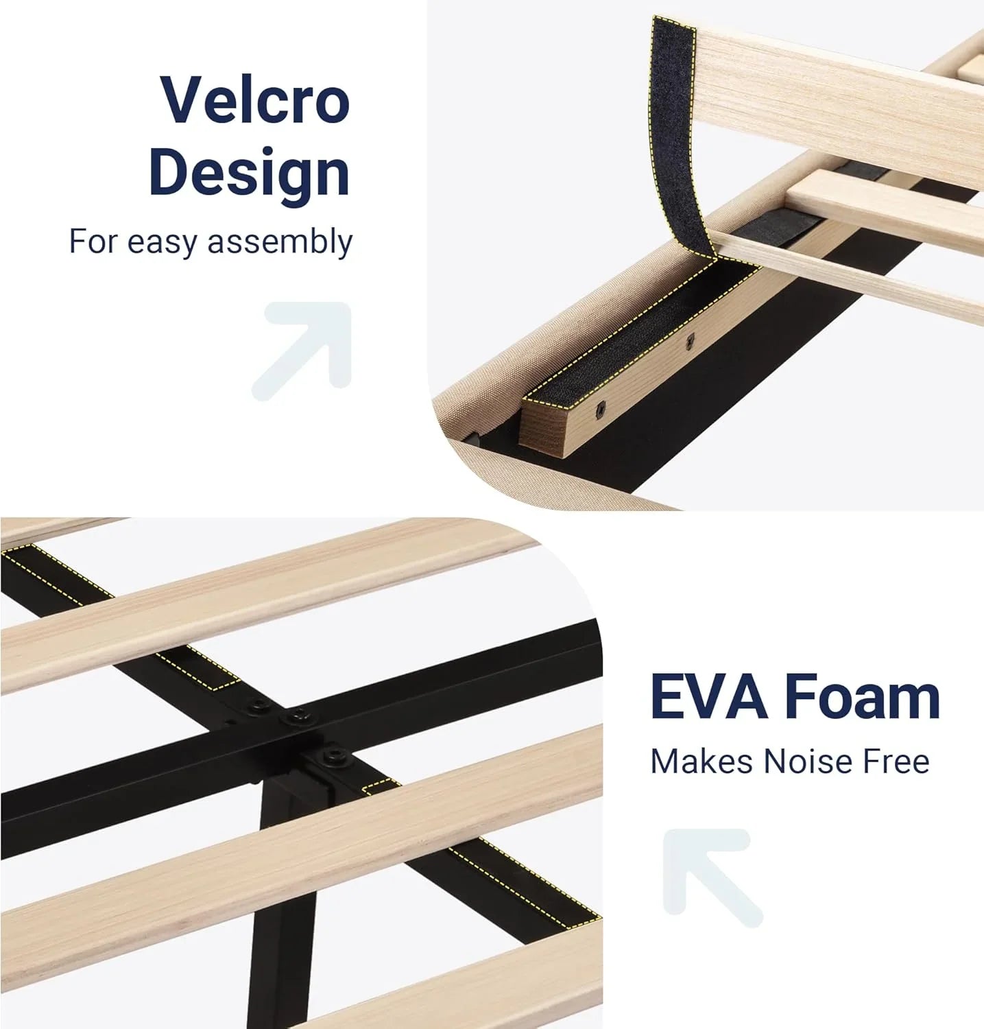 Cadre de lit plateforme Allewie Queen Size avec tête de lit rembourrée en tissu et support à lattes en bois, sommier entièrement rembourré (pas besoin de sommier)