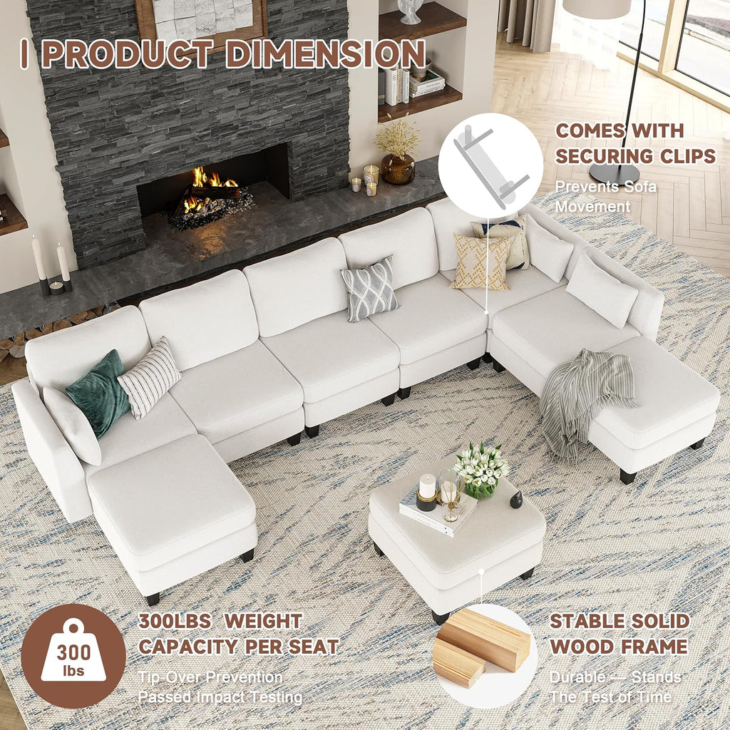 Canapé sectionnel modulable, canapé convertible en U, mousse à mémoire de forme haute densité, canapé sectionnel confortable 6 places