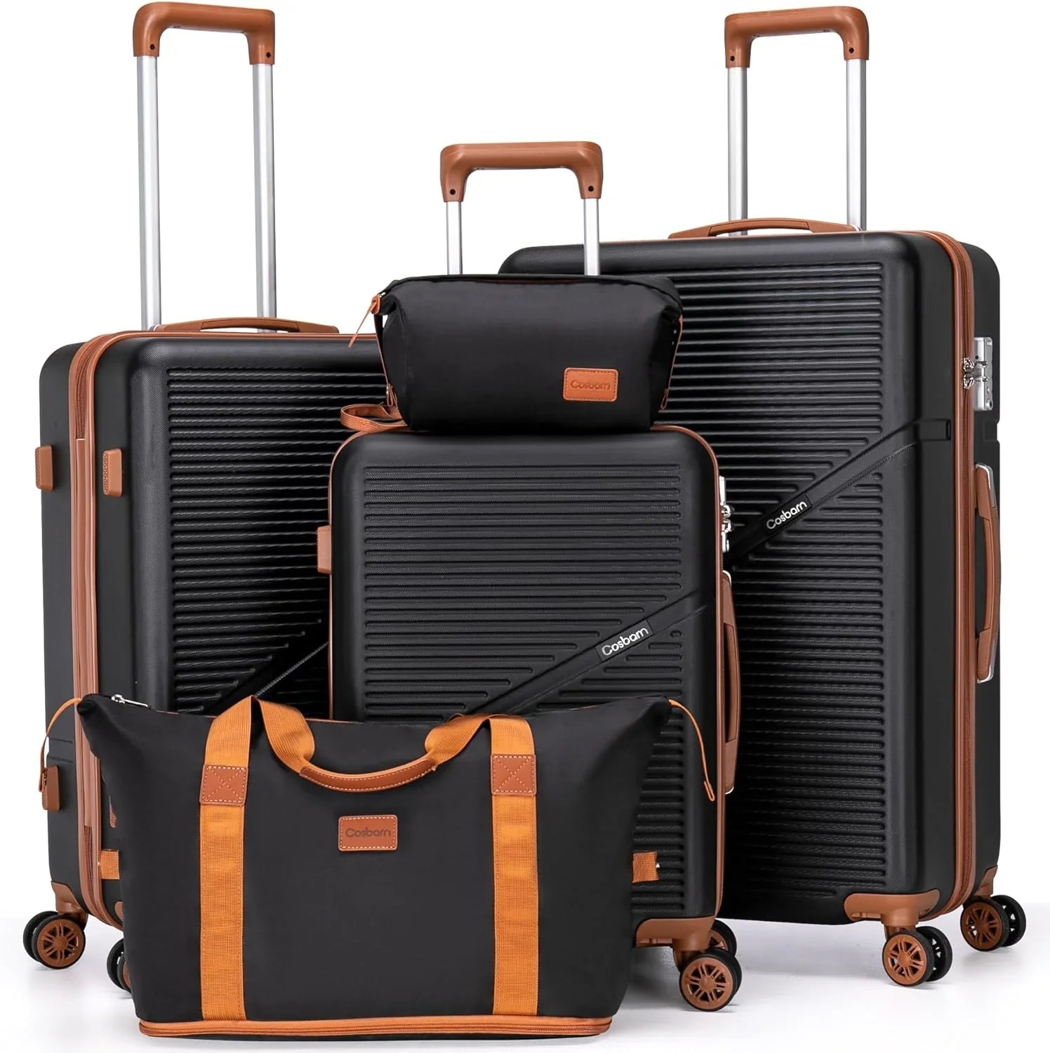 Ensemble de 5 valises à roulettes pivotantes, valises rigides en ABS avec serrure TSA, valise de voyage légère et étanche, unisexe, gris