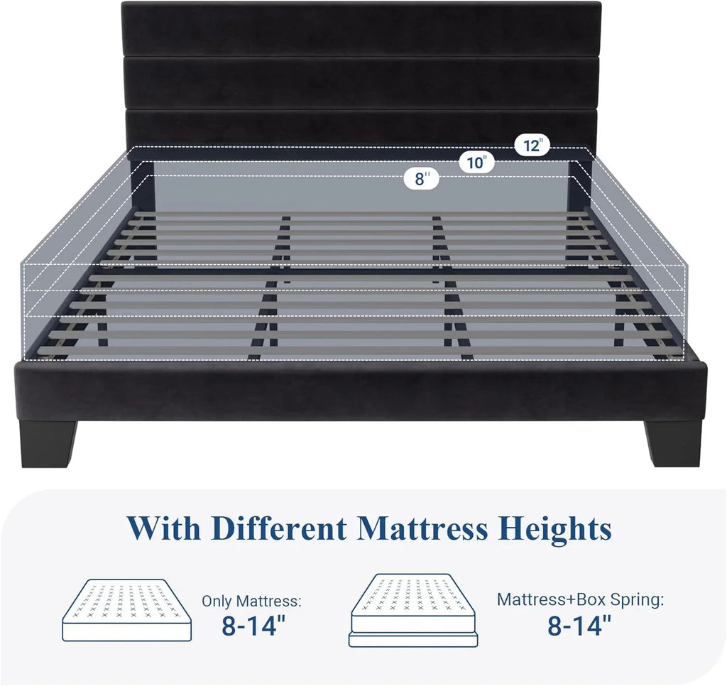 Cadre de lit plateforme Allewie King size avec tête de lit et planches rembourrées en velours