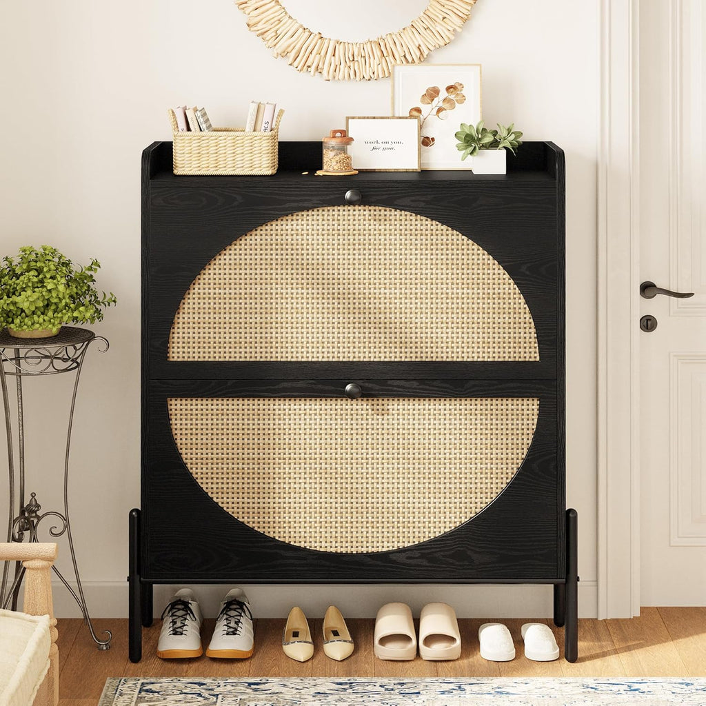 Meuble à chaussures IRONCK avec 2 tiroirs rabattables, meuble de rangement à chaussures indépendant en bois