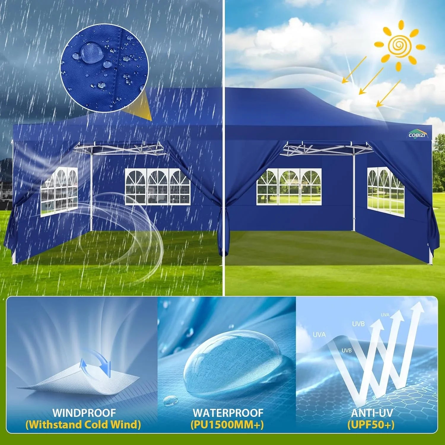 Tente pop-up robuste COBIZI 10x20 avec 6 parois latérales, facile à installer