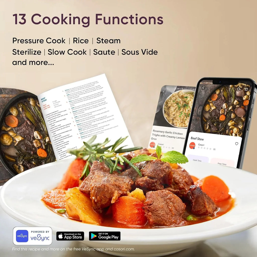 Autocuiseur COSORI 6 pintes, appareil de cuisine multifonction instantané 9 en 1, conception de ventilation plus sûre, cuiseur à riz, marmite à cuisson lente, sous vide, sauteuse, 1100 W, acier inoxydable