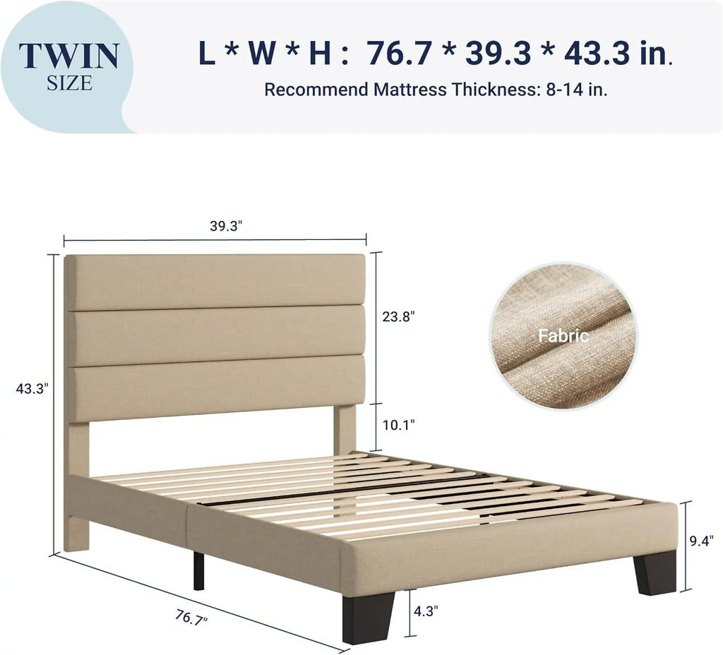 Cadre de lit plateforme Allewie Queen Size avec tête de lit rembourrée en tissu et support à lattes en bois, sommier entièrement rembourré (pas besoin de sommier)
