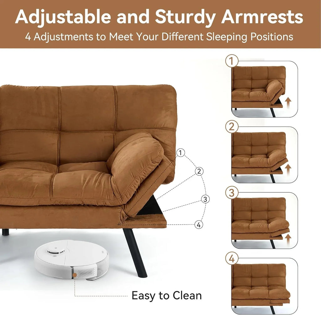 Canapé-lit futon en mousse à mémoire de forme marron, canapé-lit convertible, canapé-lit moderne