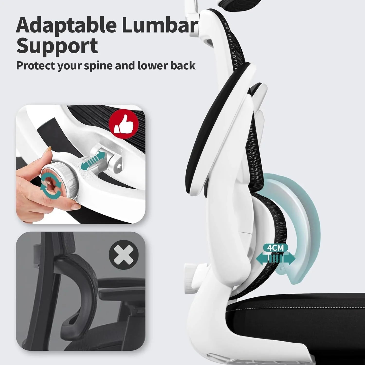 Chaise de bureau ergonomique, chaise de bureau en maille avec roulettes, capacité de charge de 150 kg, chaise de jeu confortable, dossier haut