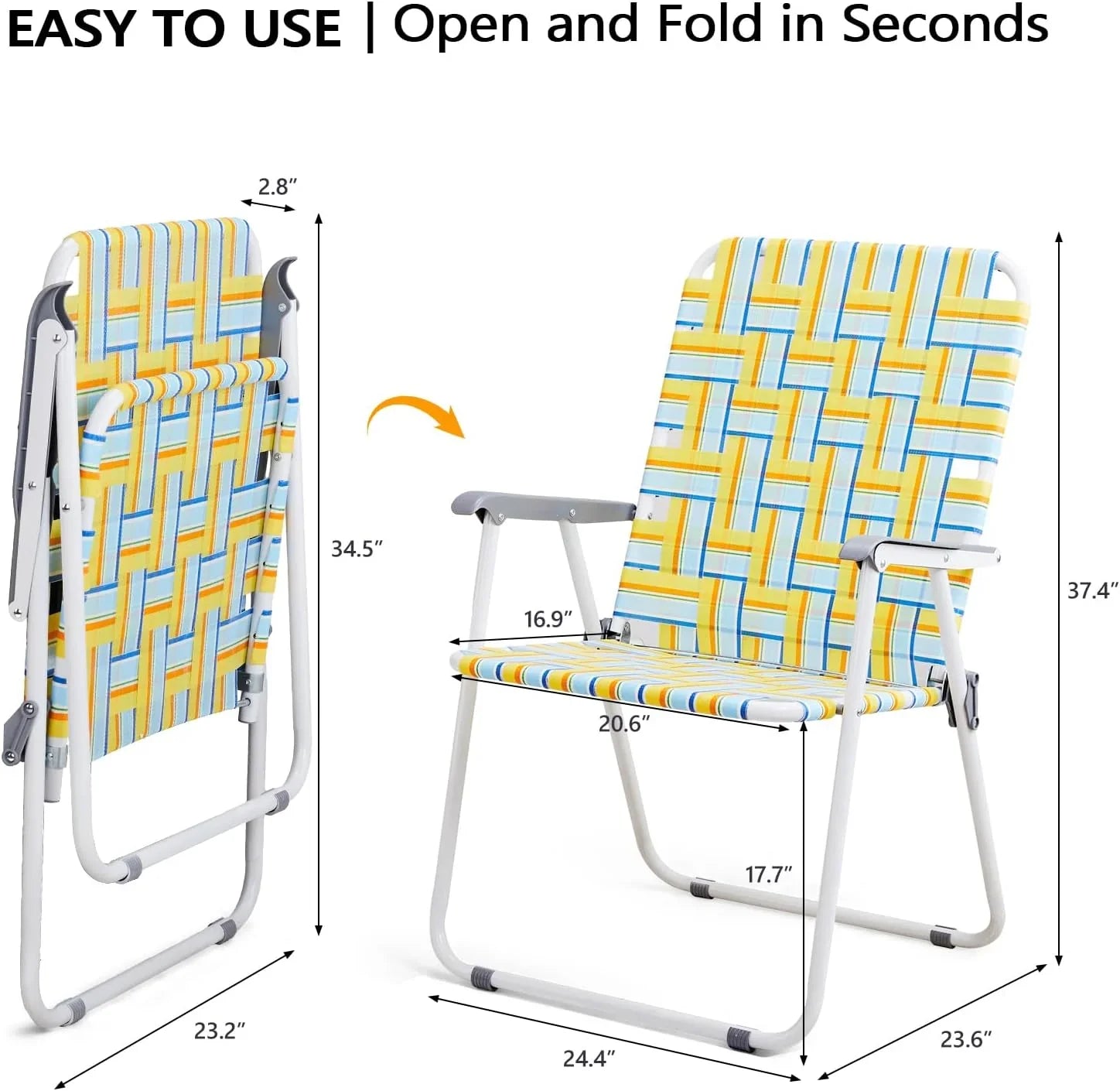 Lot de 2 chaises pliantes en toile pour patio VINGLI, chaise de plage portable pour extérieur, chaise de camping