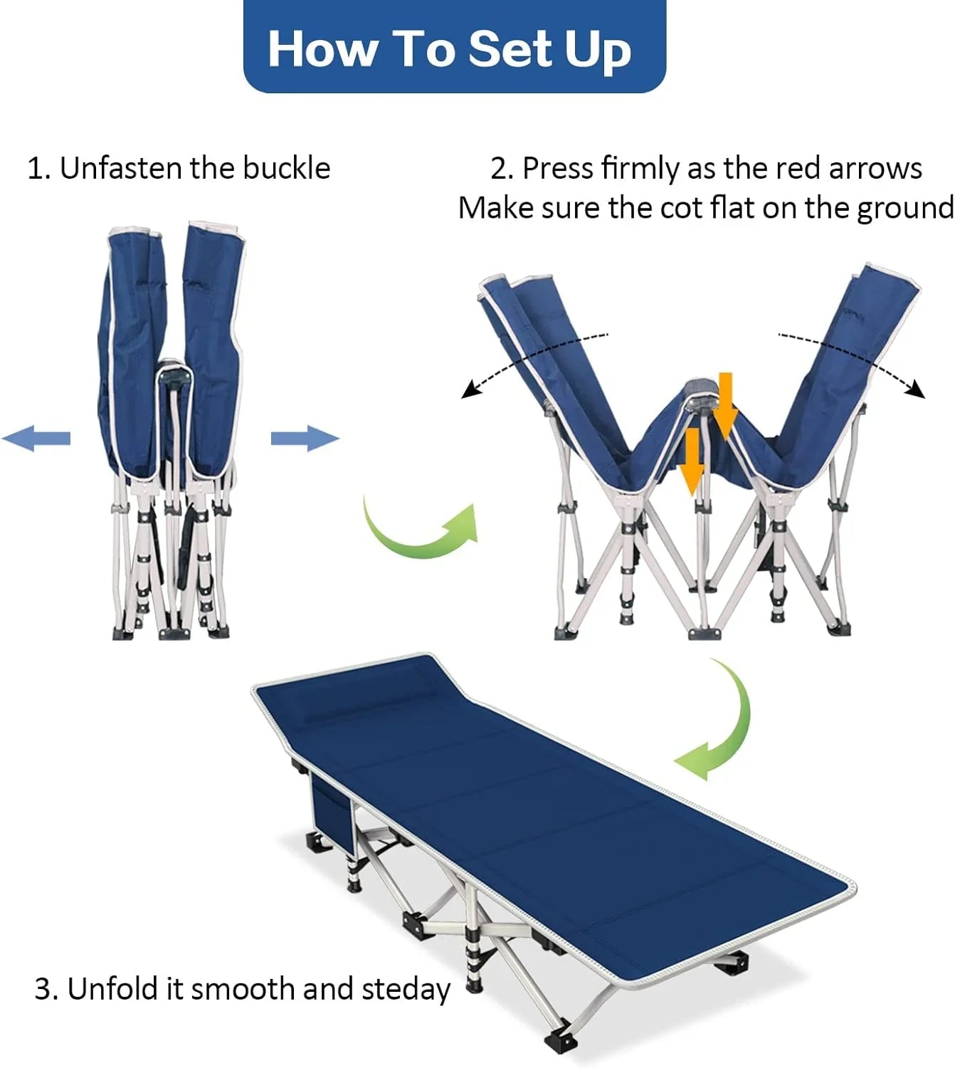 Lot de 2 lits de camping avec matelas, lits de couchage confortables, lits de camping pour adultes, lits pliants pour 2 personnes, lits de couchage robustes
