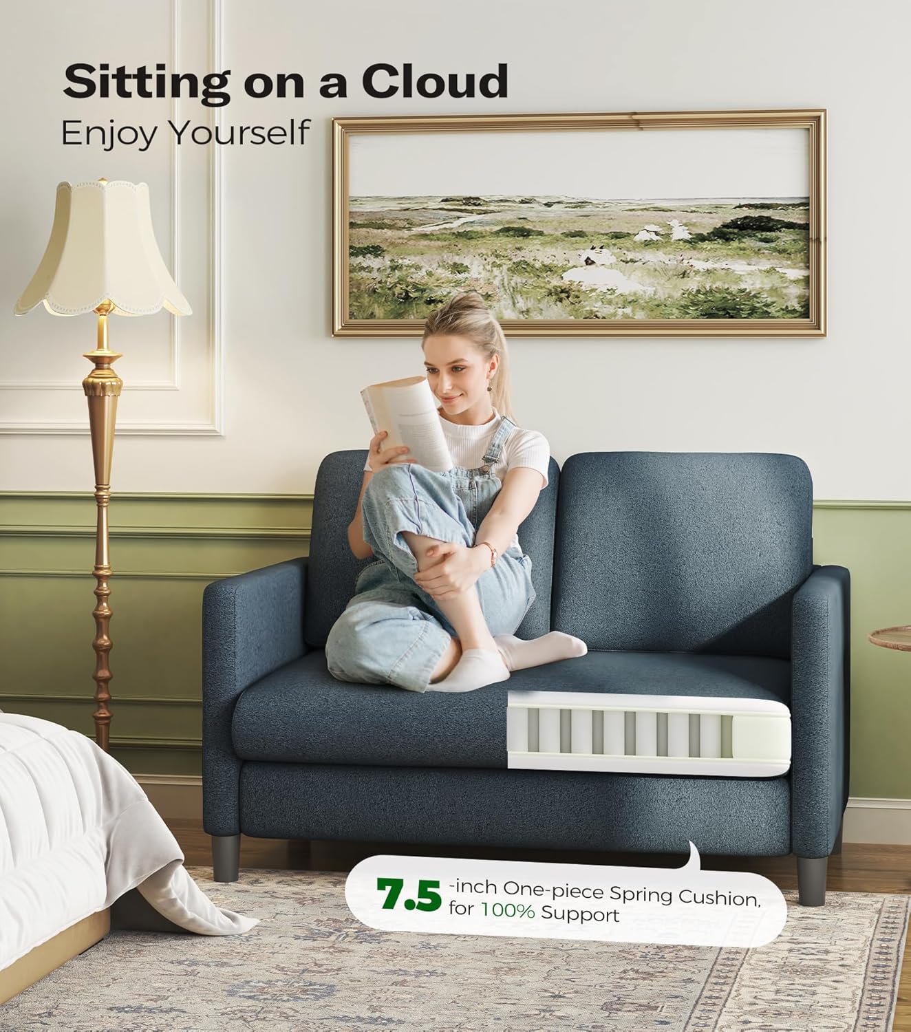 Causeuse de 51 pouces, causeuse confortable en velours côtelé