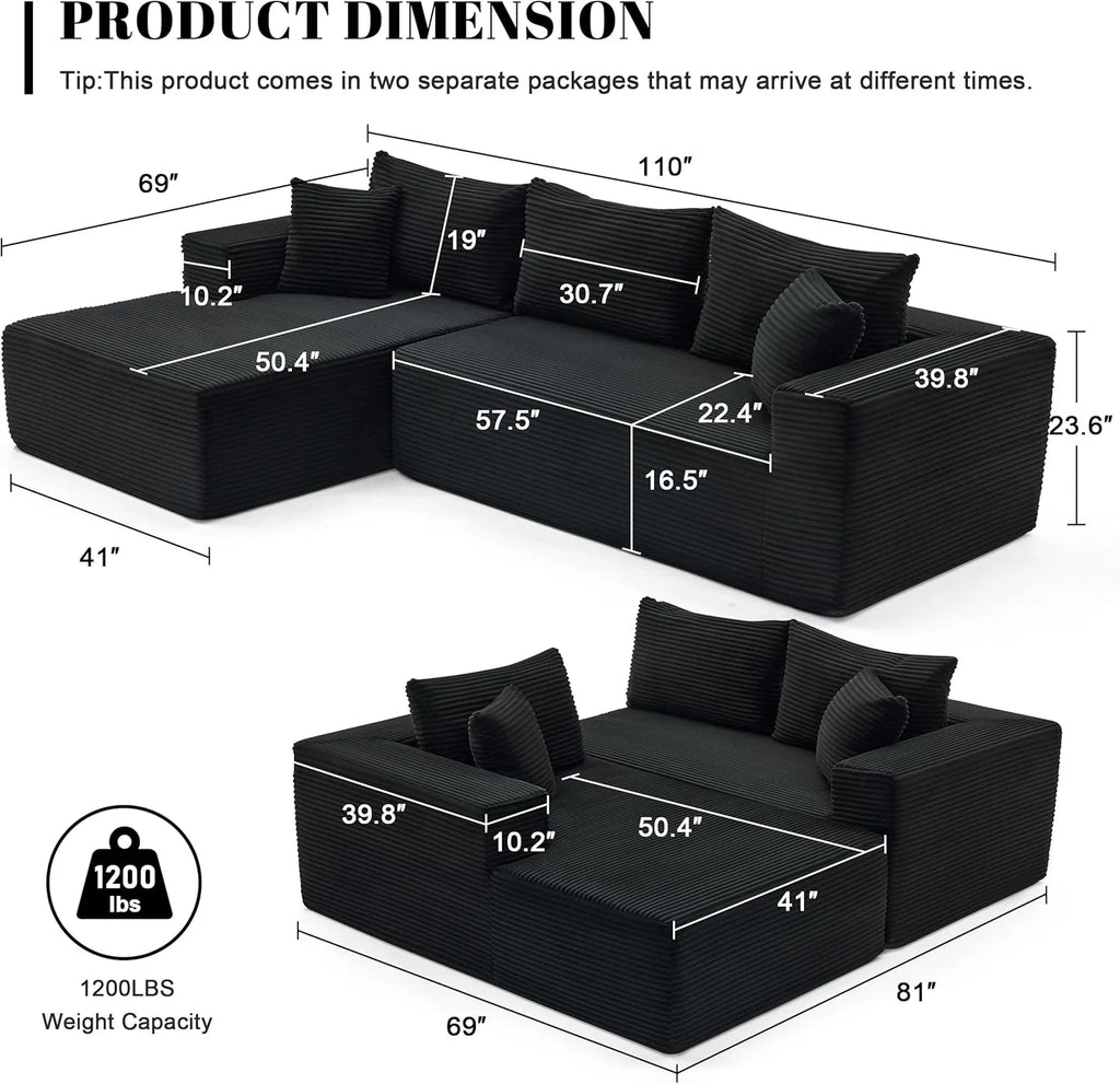 Canapé nuage de 110 pouces, canapé désossé dans le salon, canapé modulable avec sièges profonds