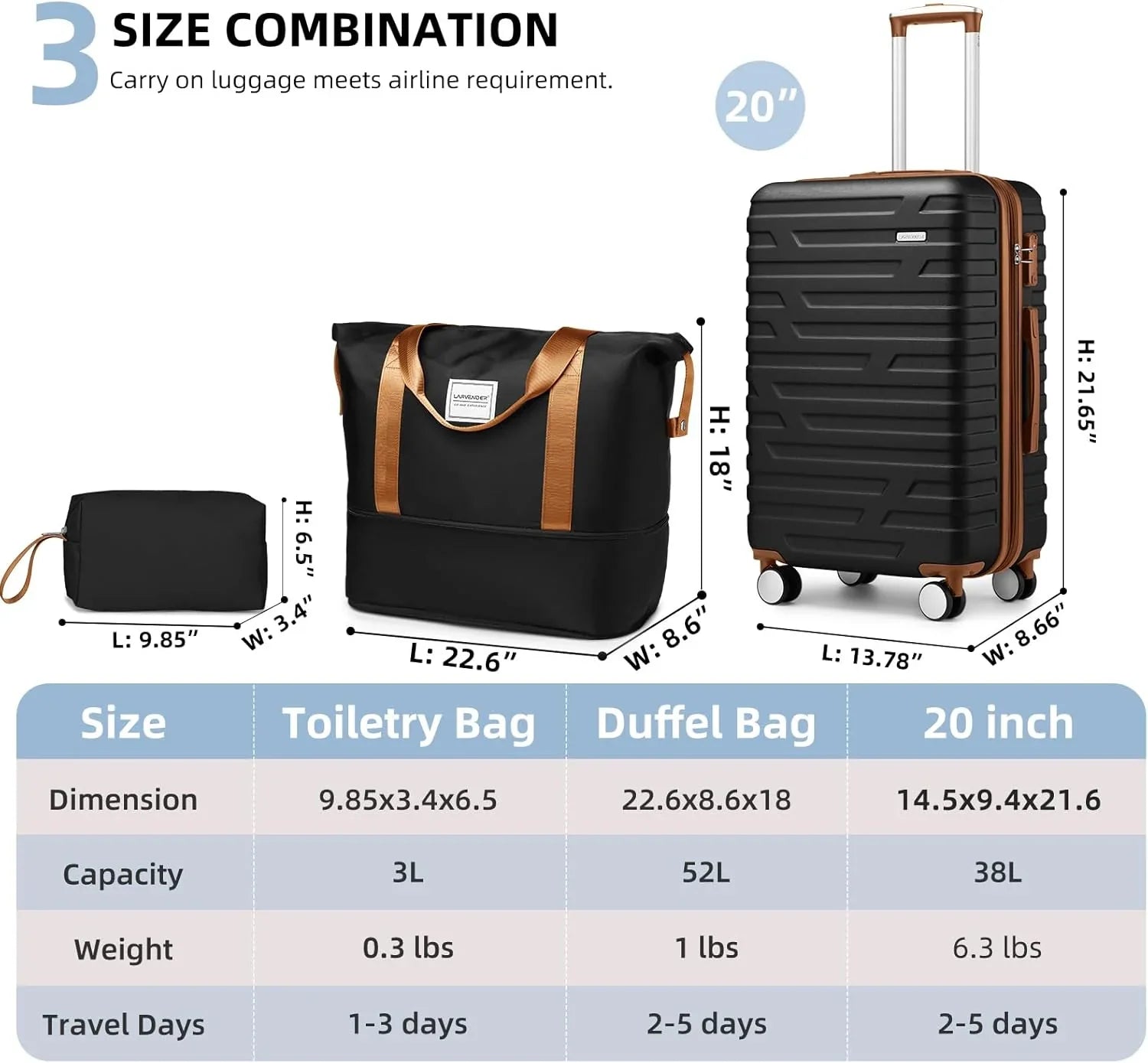 Ensemble de bagages à main légers et extensibles à coque rigide de 6 pièces