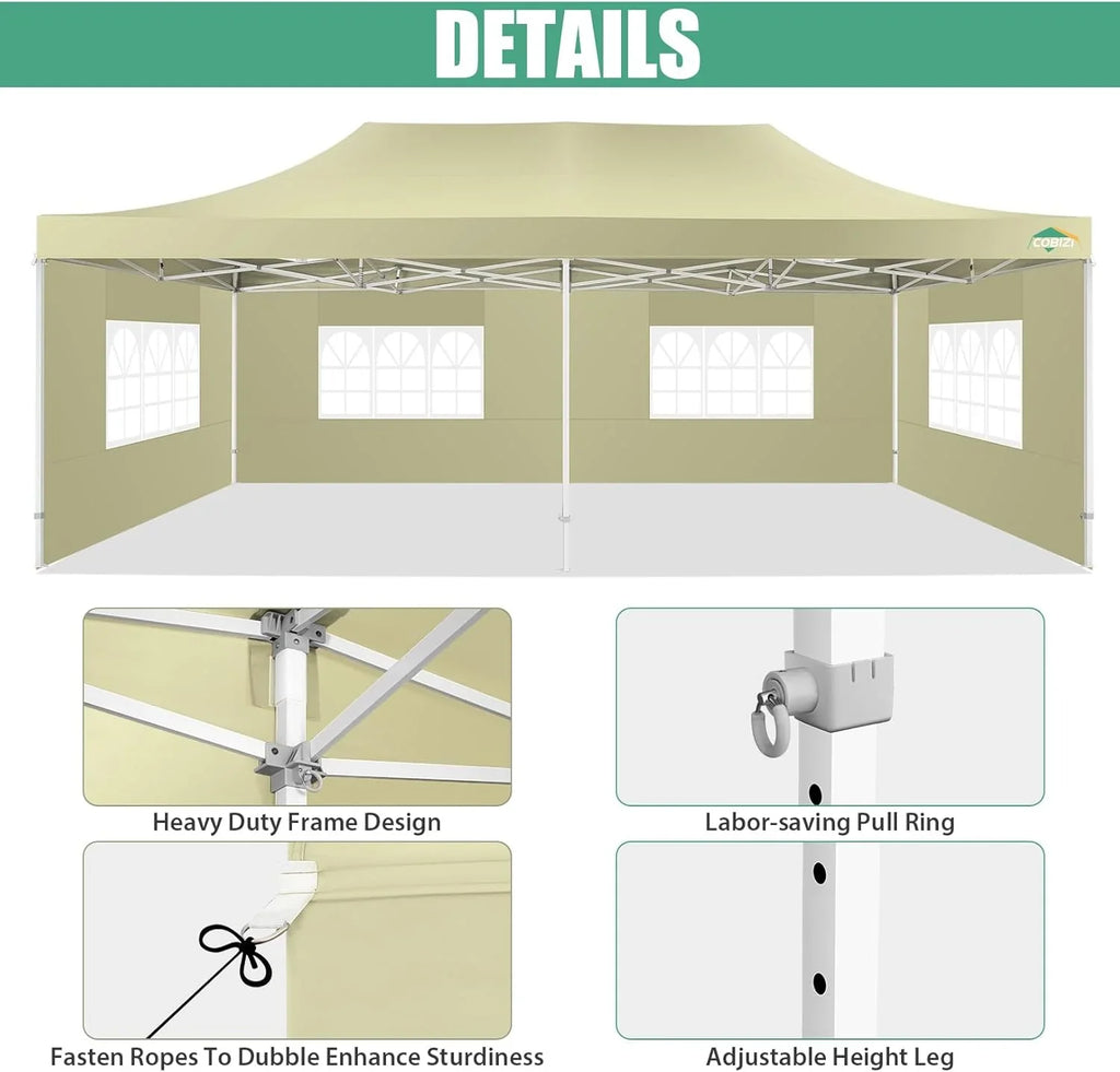 Tente pop-up robuste COBIZI 10x20 avec 6 parois latérales, facile à installer