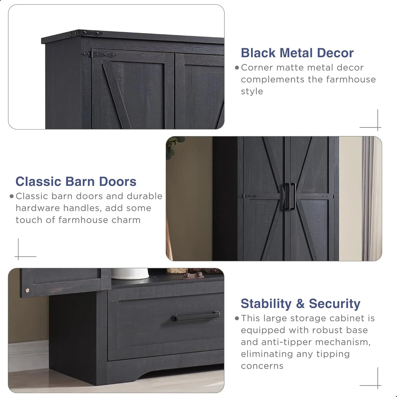 Garde-manger de cuisine de style ferme JXQTLINGMU - Armoire de rangement de cuisine en bois de 72 po de hauteur avec étagères réglables et 2 portes et tiroirs de style grange