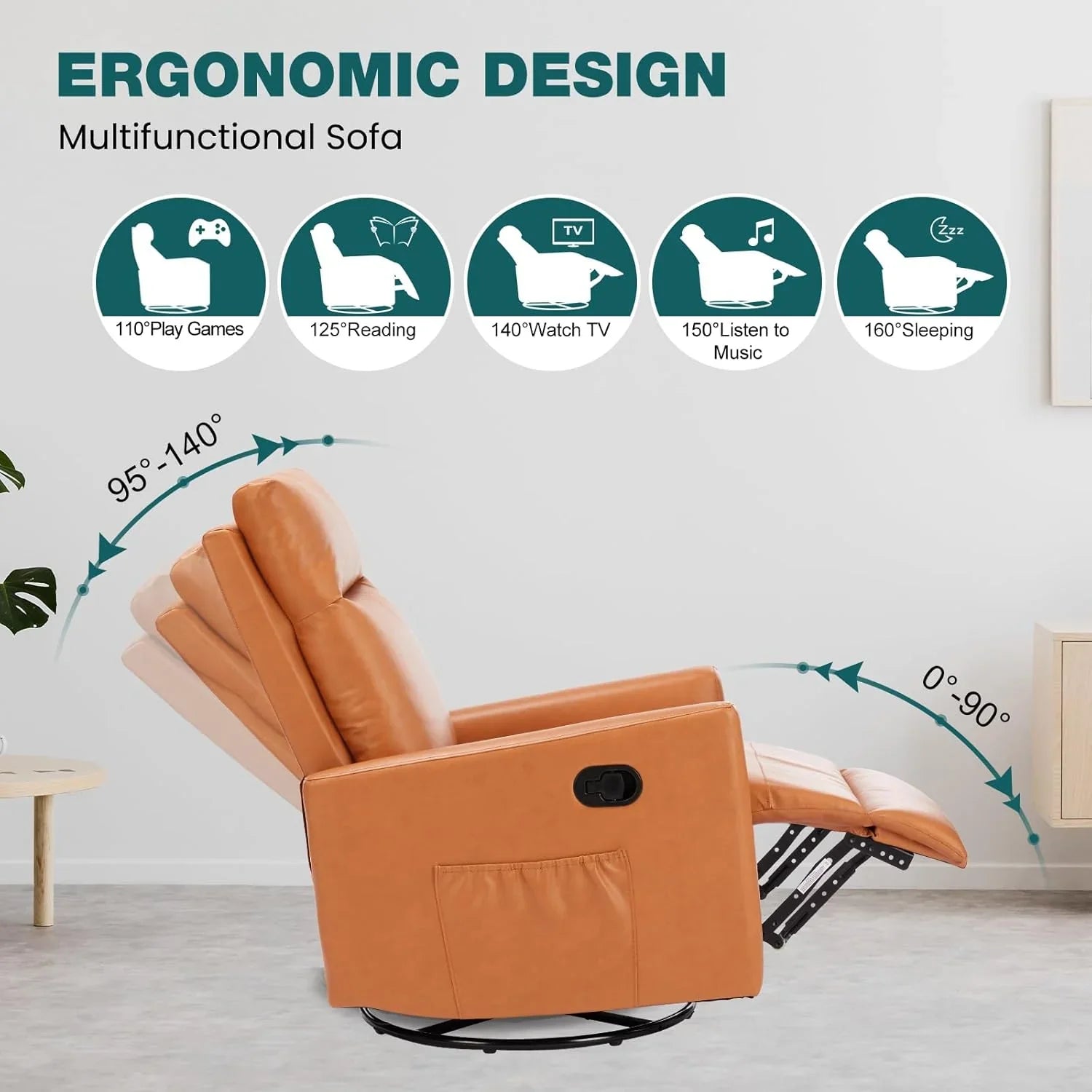 Fauteuil à bascule pivotant à dossier haut avec repose-pieds, fauteuil bébé rembourré avec siège profond et confortable