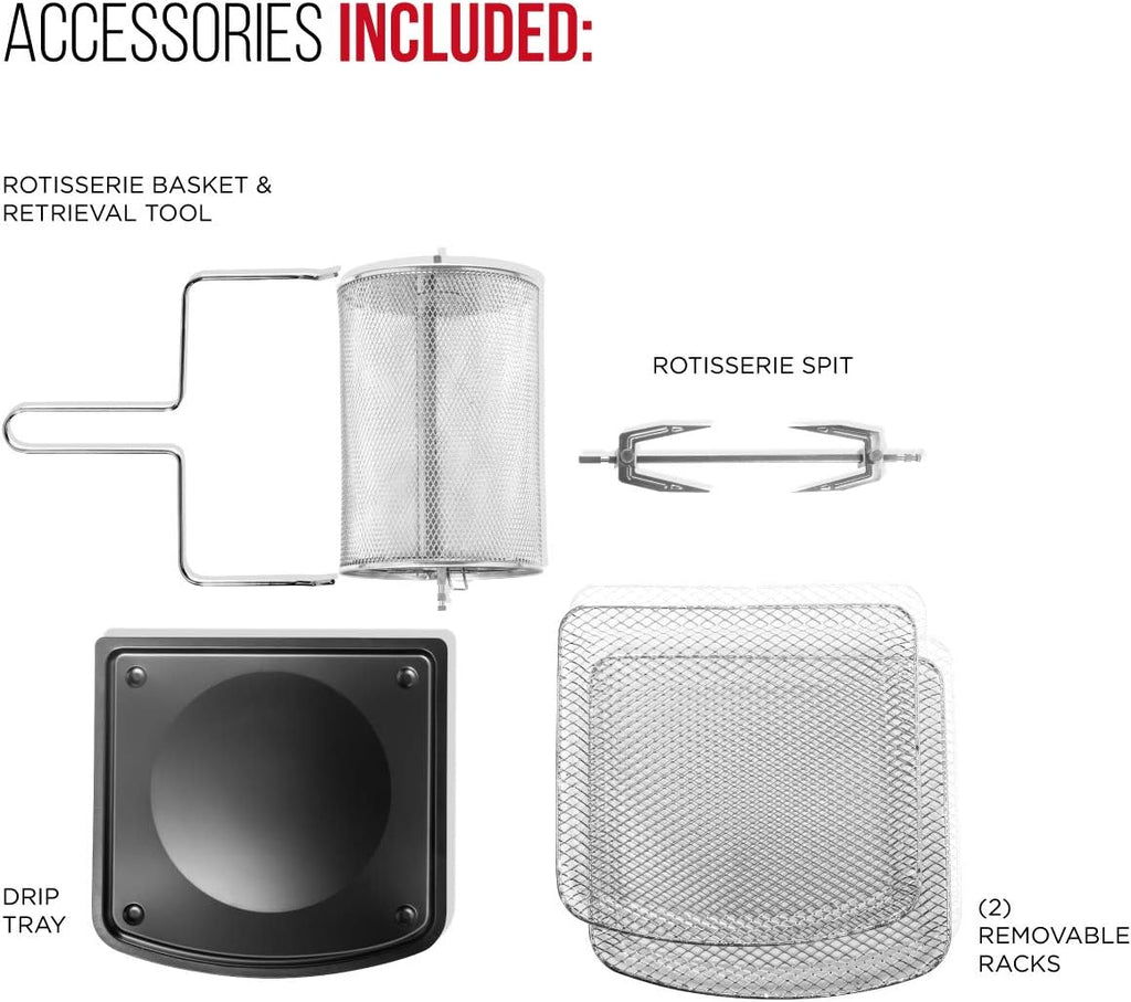 Chefman compacte digitale heteluchtfriteuse van 6,3 liter met draaispit, dehydrator en heteluchtoven, 8 aanraakgevoelige voorinstellingen. 