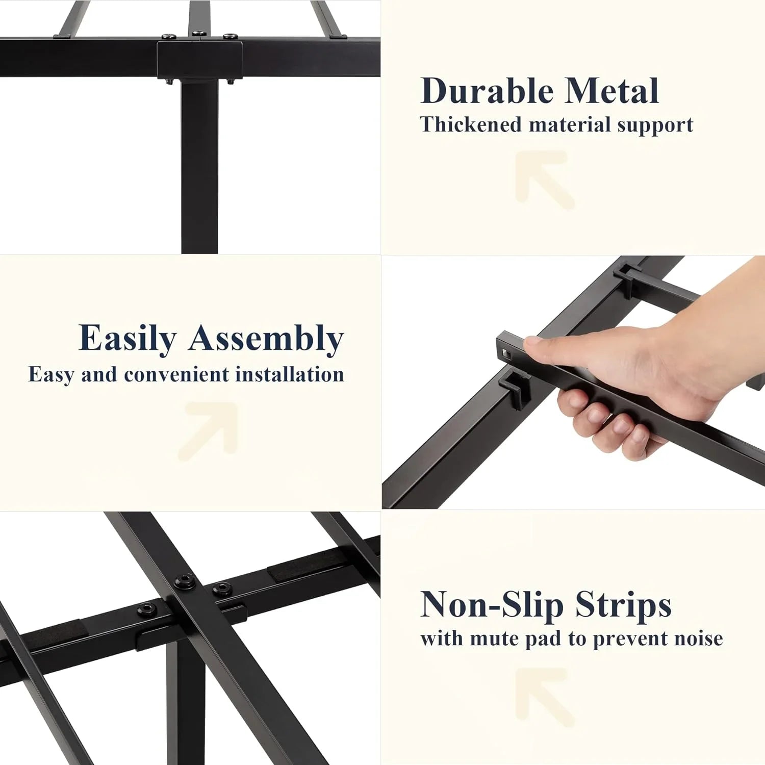 Cadre de lit plateforme en métal Allewie Queen avec tête et pied de lit en fer forgé de style victorien, sans sommier