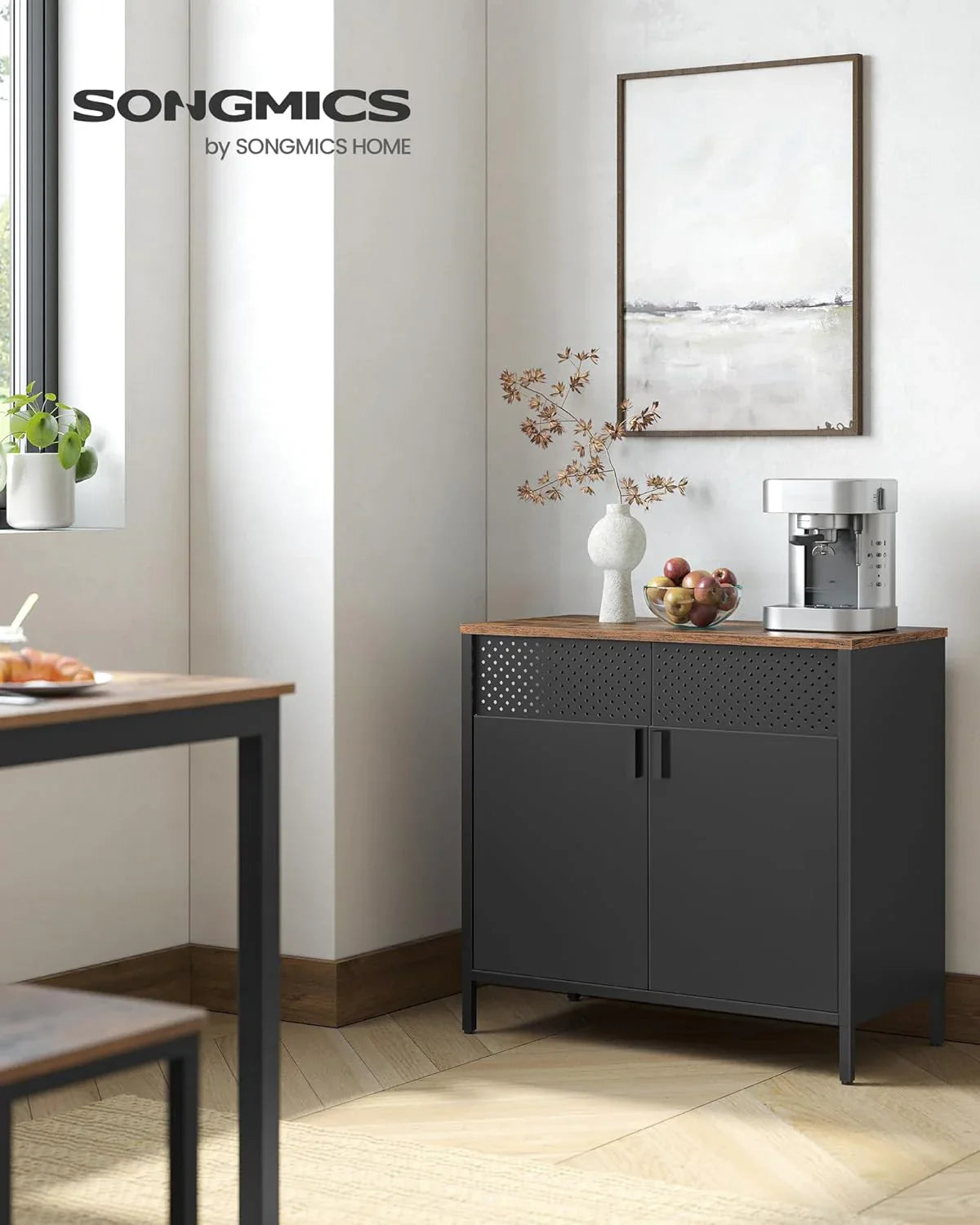 SONGMICS Meuble de rangement, armoire métallique, buffet avec 2 portes, 40 x 80 x 76 cm