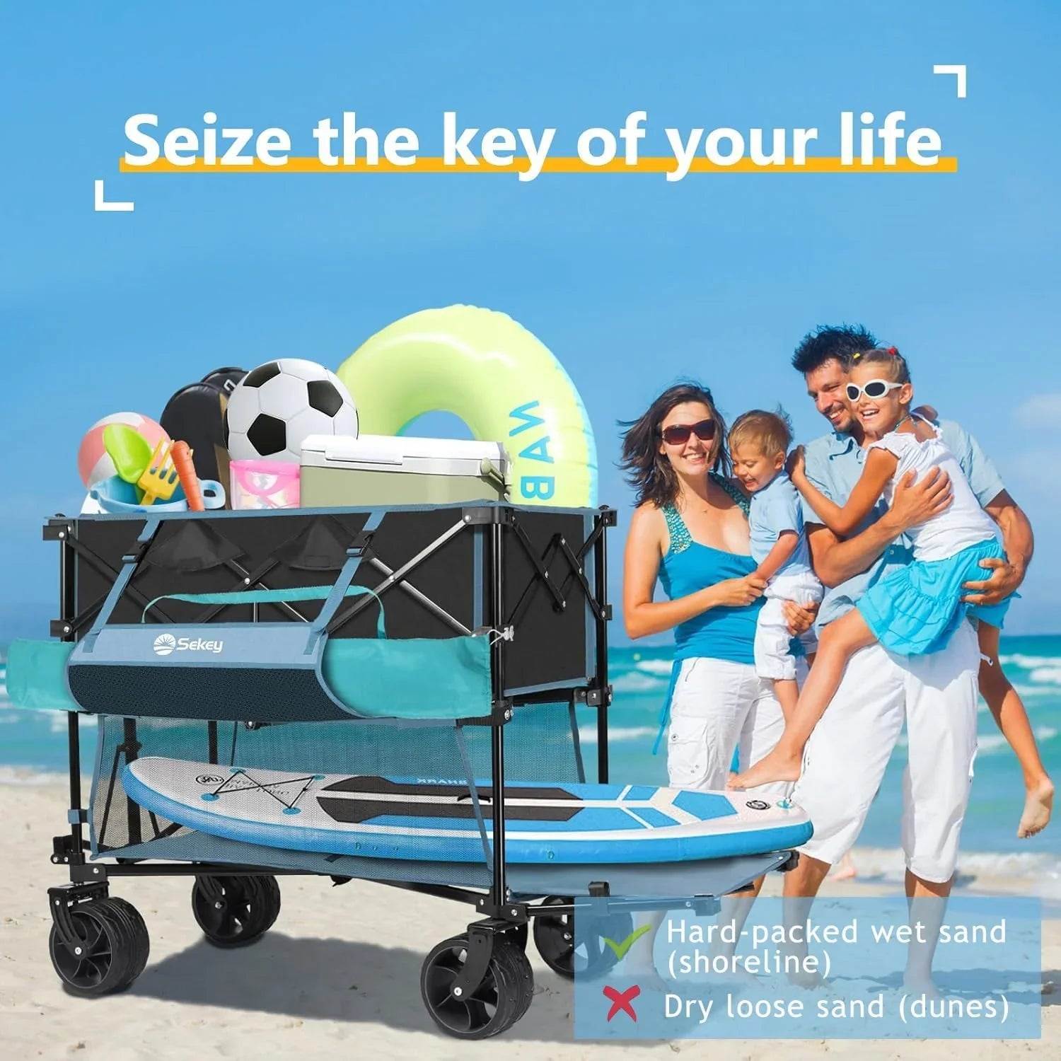 Chariot pliable à deux étages grande capacité de 400 L avec freins, chariot extensible extra long de 50 po, chariot pliable robuste de 500 lb.