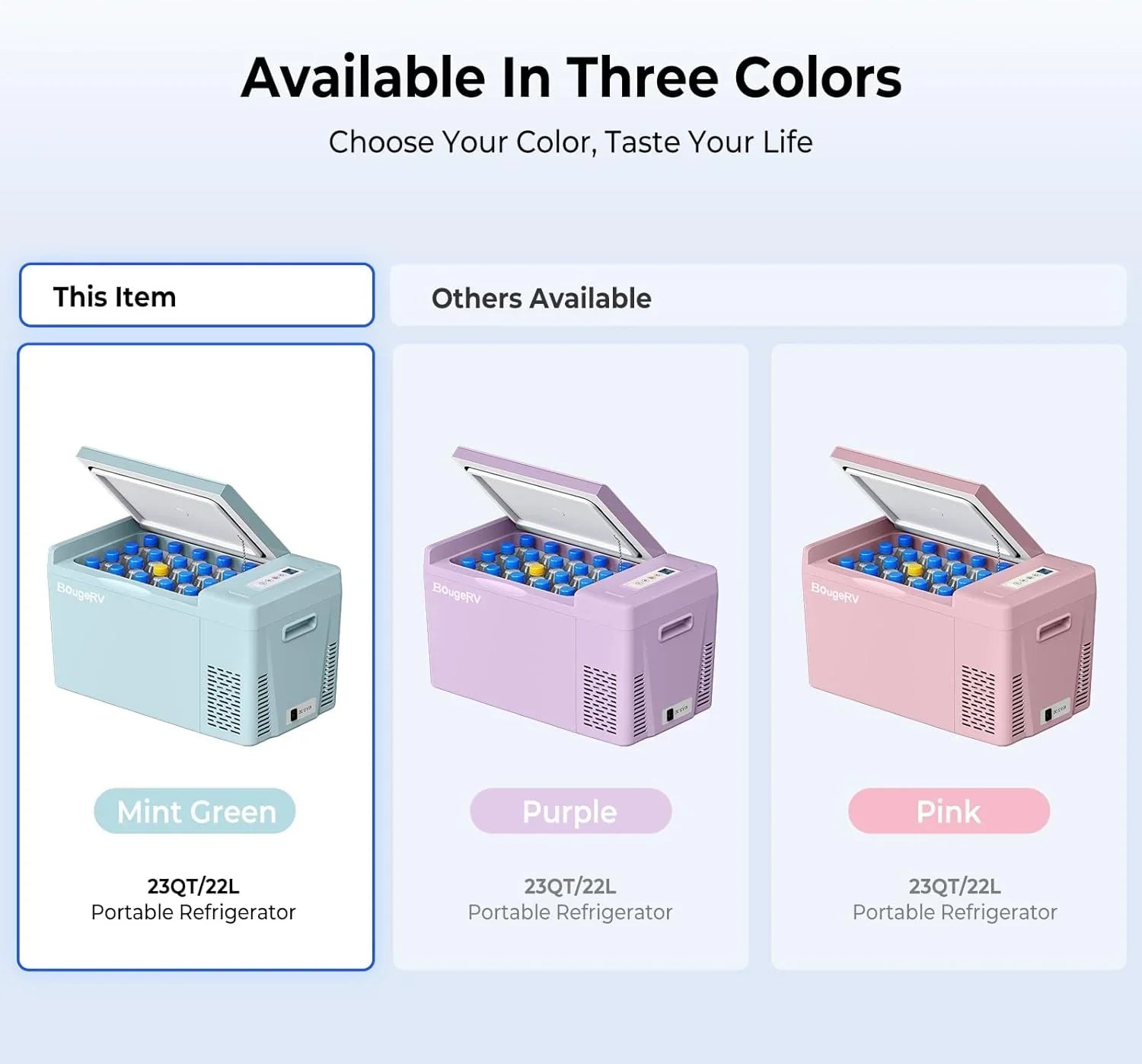 Réfrigérateur BougeRV 12 V pour voiture, congélateur portable de 23 litres, compresseur, 12/24 V CC, 110-240 V CA