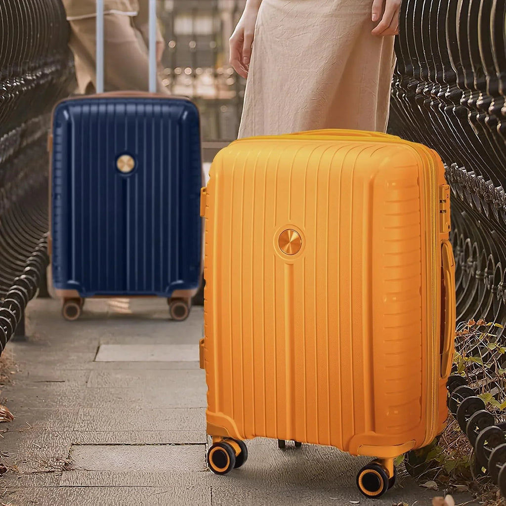 Ensemble de 5 valises de voyage légères à coque rigide en PP avec deux roulettes pivotantes et serrure TSA