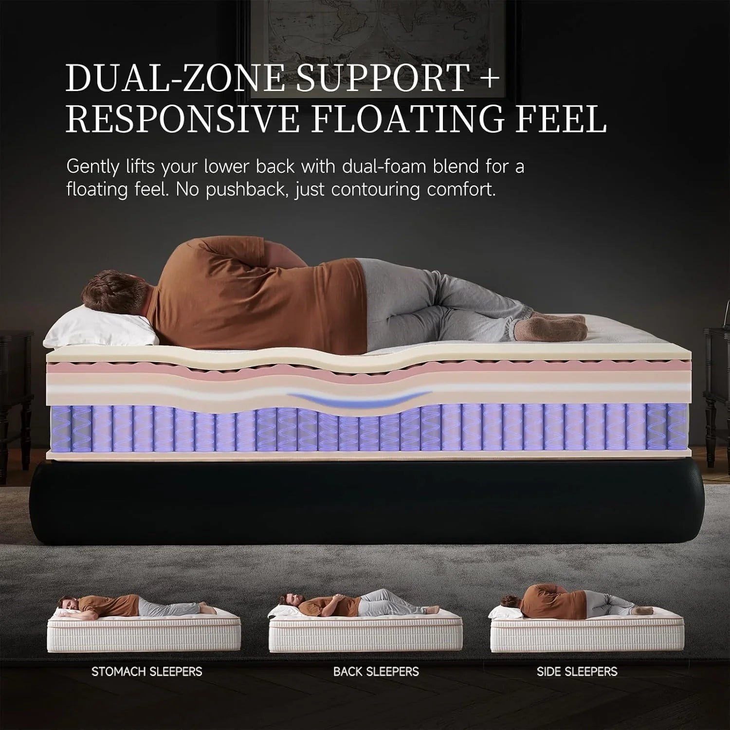 Matelas hybride queen-size de 14 pouces avec mousse à mémoire de forme rafraîchissante et ressorts ensachés zonés