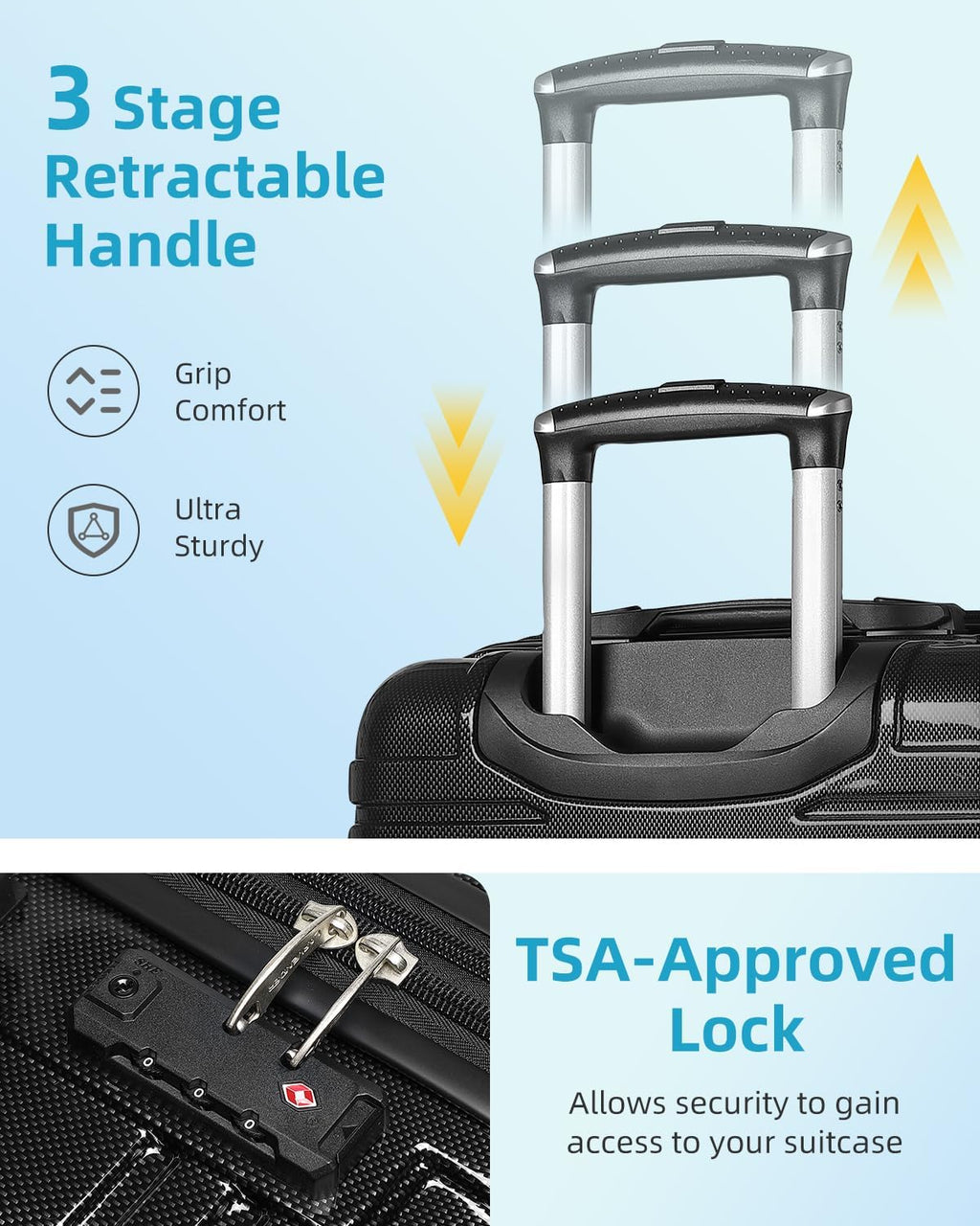 Ensemble de bagages 6 pièces, ensemble de valises rigides extensibles avec roulettes pivotantes, ensemble de bagages à roulettes légers