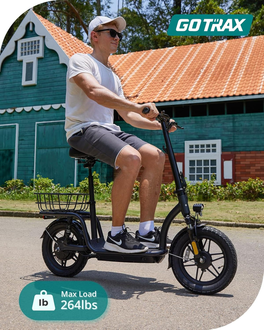 Trottinette électrique adulte Gotrax avec siège, autonomie maximale de 19 à 25 miles, pneus tout-terrain, pédales larges, siège rembourré et nacelle