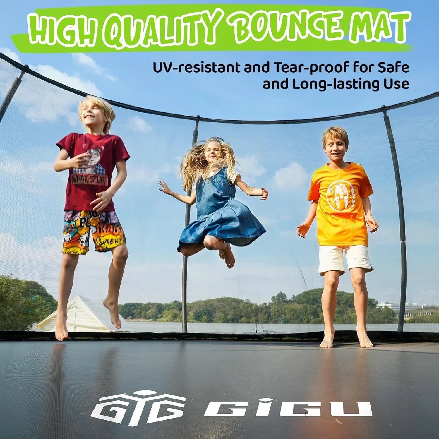 Trampoline récréatif Gigu de 10 pieds, 12 pieds et 14 pieds avec clôture et échelle, revêtement antirouille