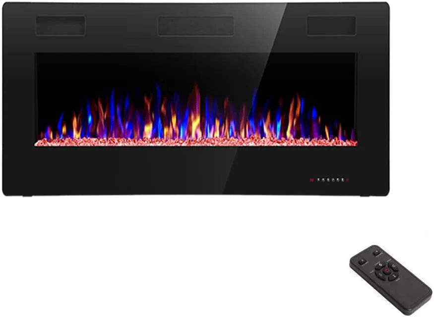 Cheminée électrique encastrée et murale R.W.FLAME 60 po, silencieuse, compatible avec les montants de 2 x 6 po, télécommande avec minuterie, écran tactile, couleur et vitesse de flamme réglables, 750-1500 W