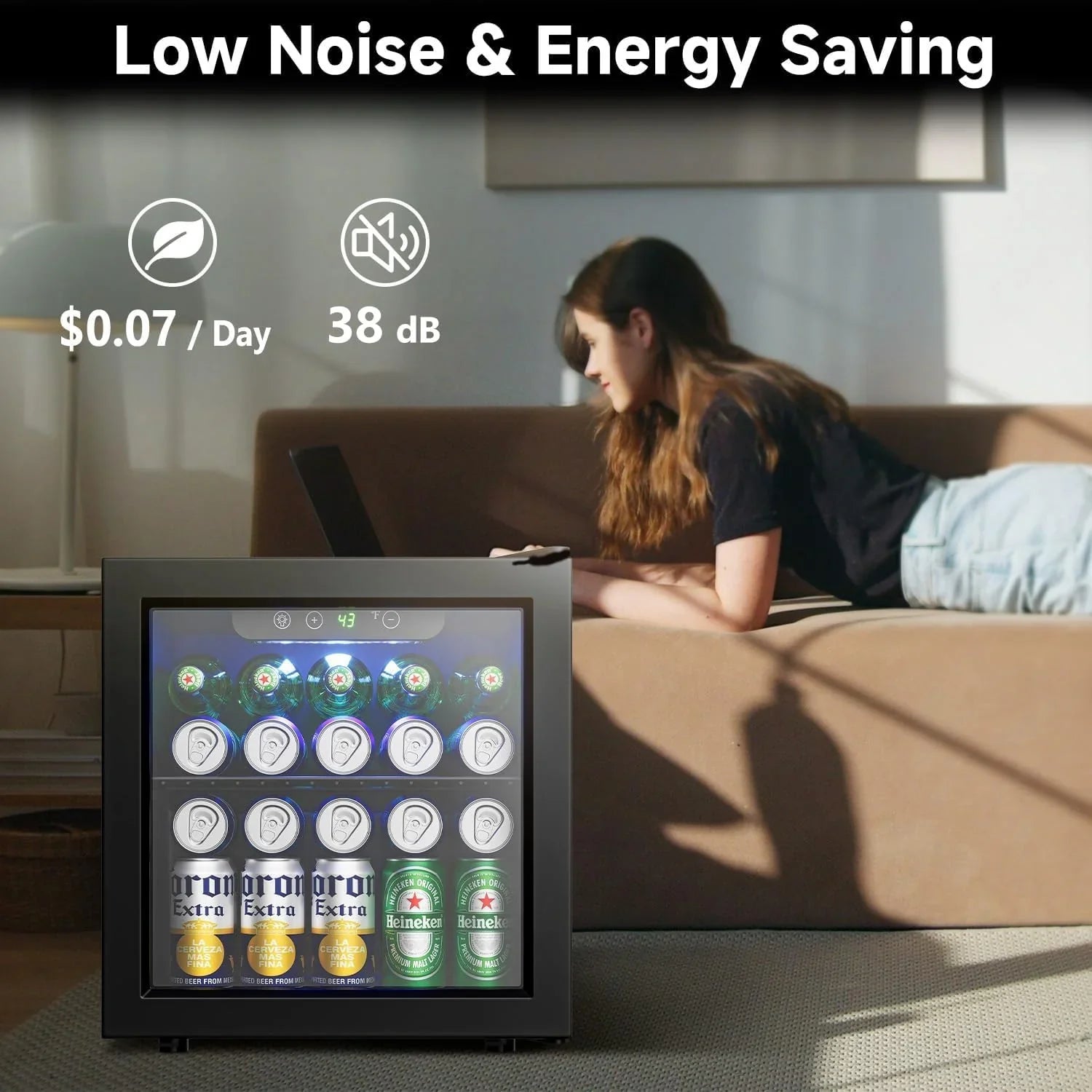 Réfrigérateur à boissons - Mini-réfrigérateur 126 canettes avec porte vitrée pour bureau, chambre, bar, maison