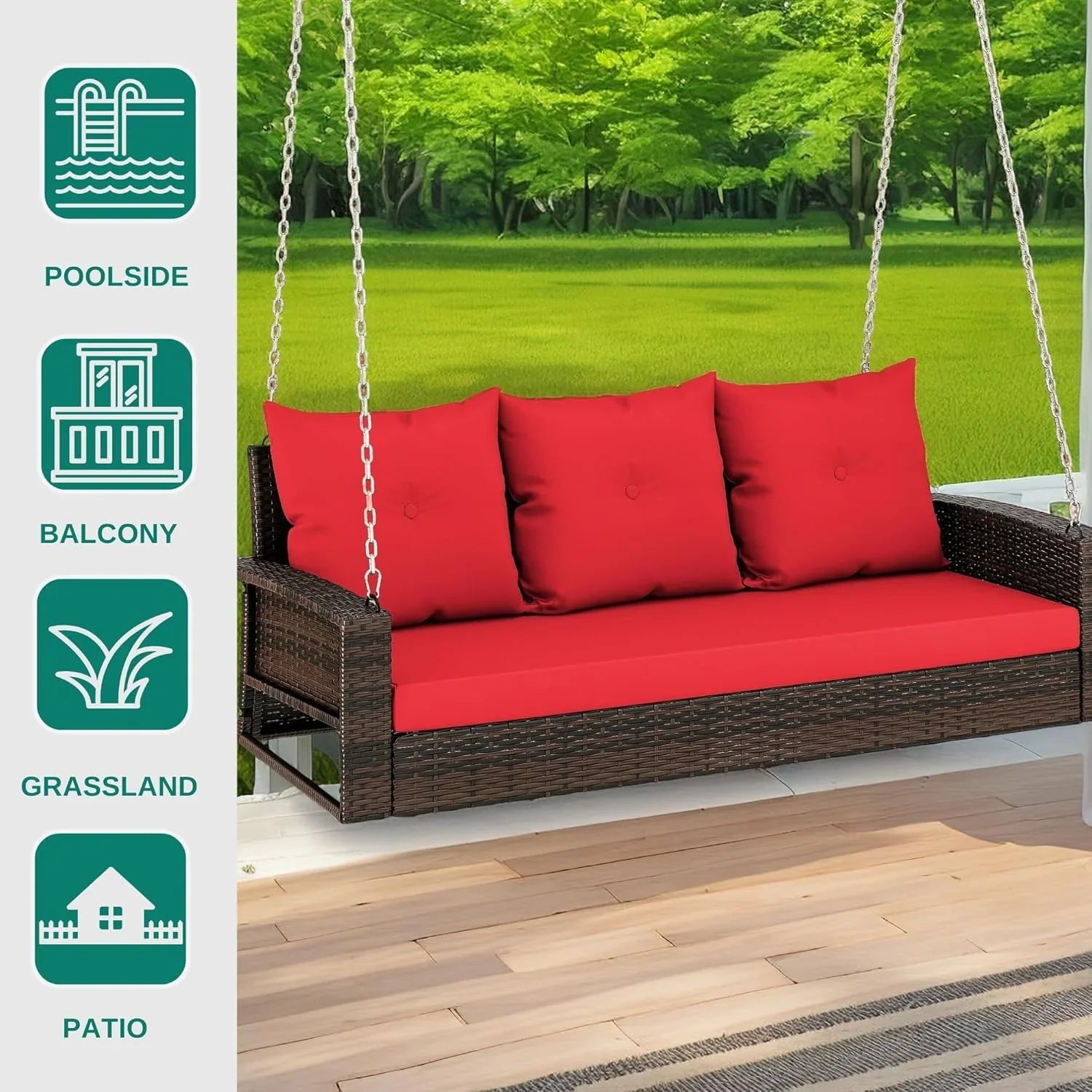 YITAHOME Balancelle suspendue pour porche, 3 places, banc d'extérieur en osier