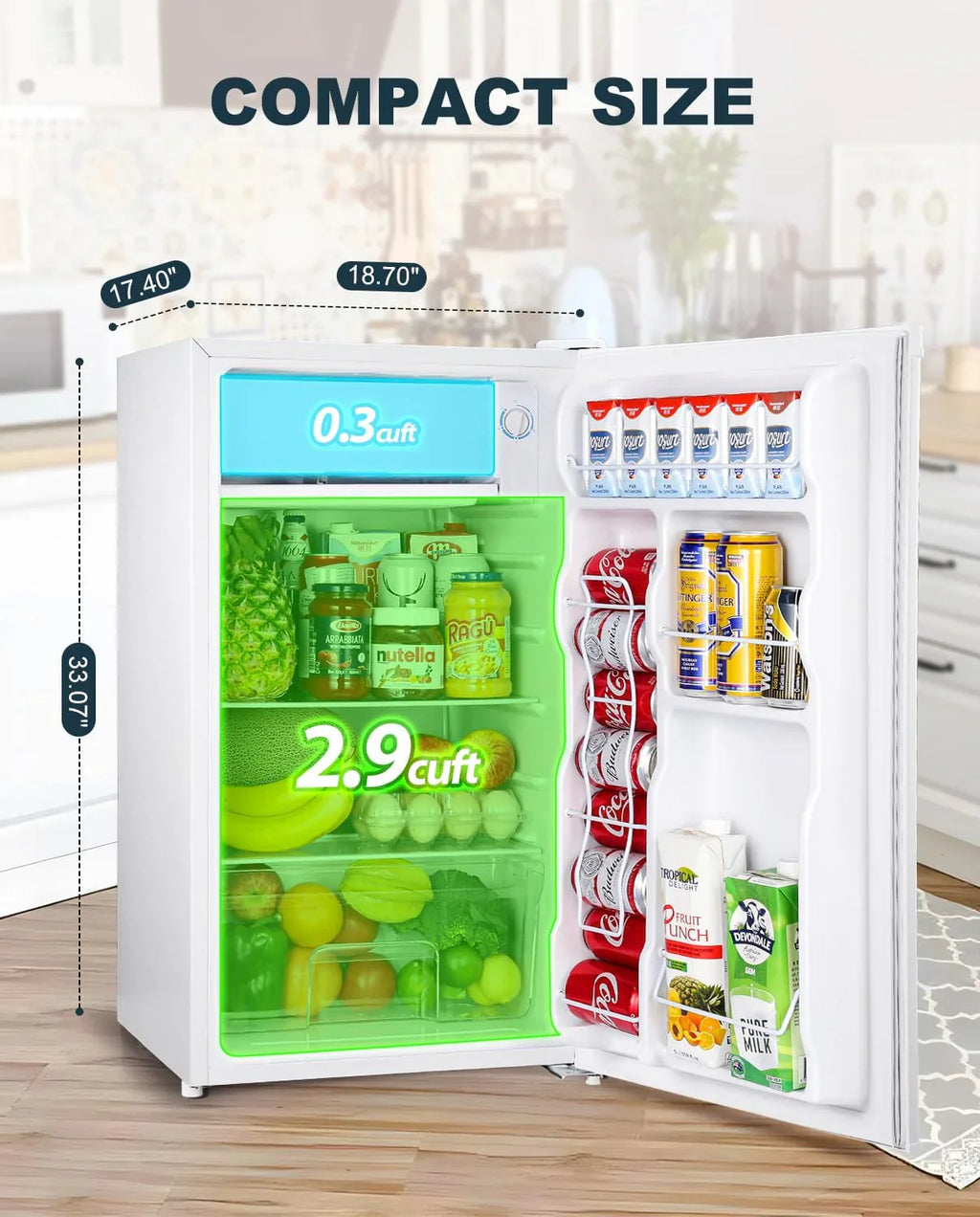 Mini-réfrigérateur Upstreman de 3,2 pieds cubes avec congélateur, mini-réfrigérateur à une porte, réfrigérateur de dortoir