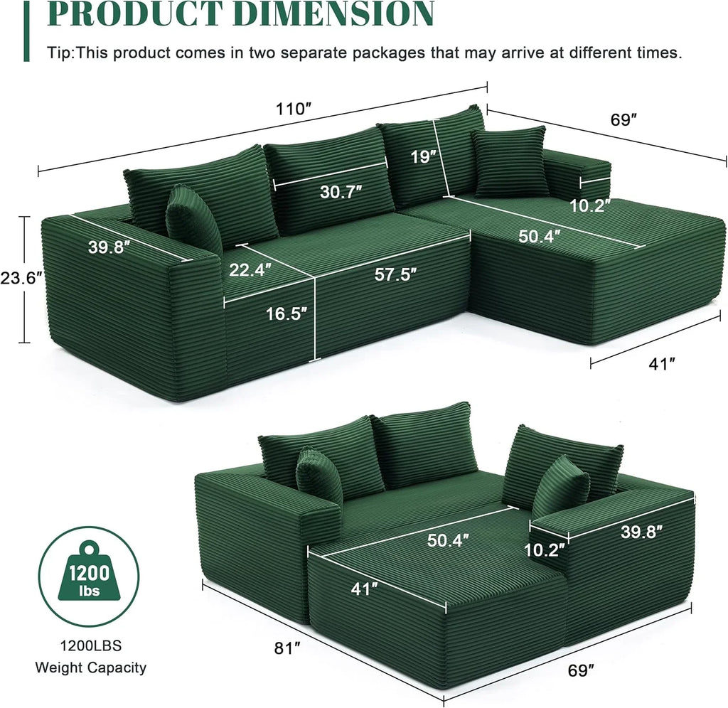 Canapé nuage de 110 pouces, canapé désossé dans le salon, canapé modulable avec sièges profonds