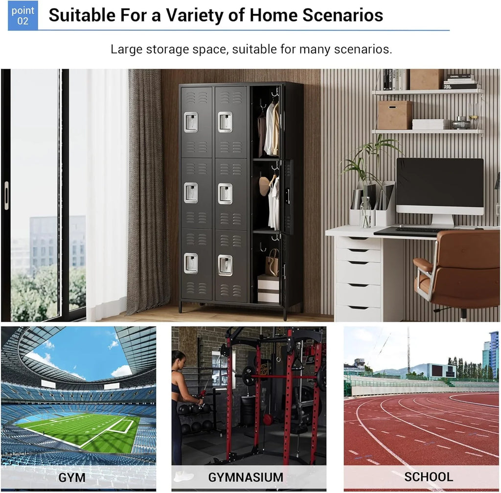 Casier GAOMON pour employés, armoire à casiers 6 portes avec crochets, casier de rangement