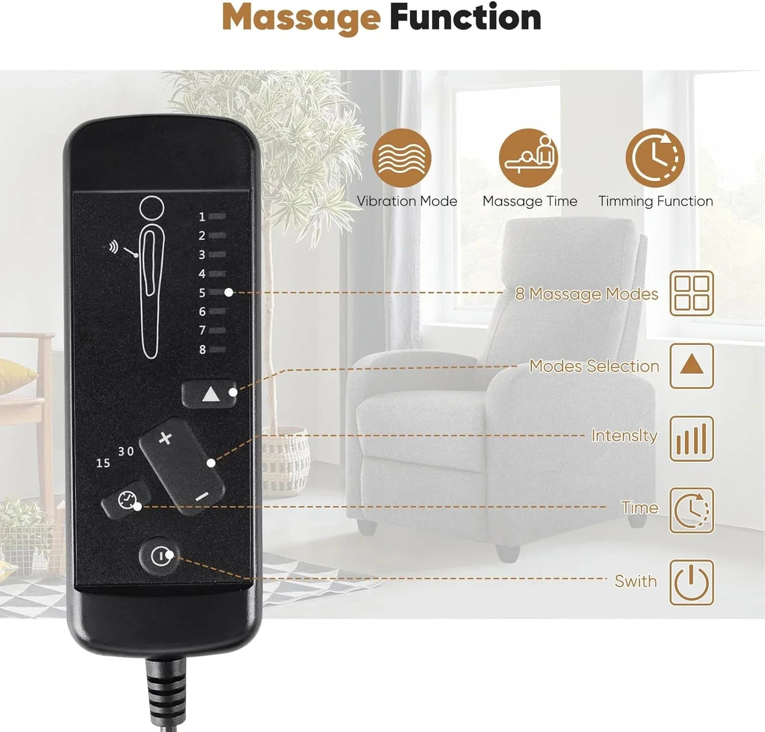 Adult recliner, living room massage recliner, adjustable home theater chair single sofa