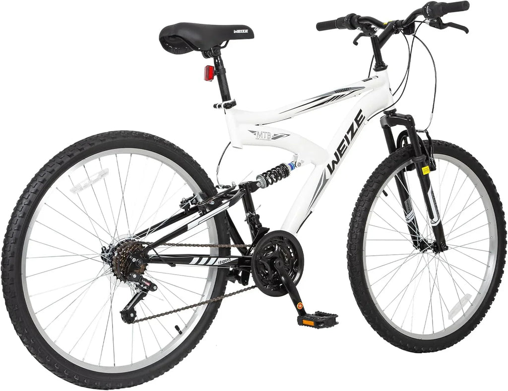 Vélo de montagne WEIZE, vélo hybride d'extérieur 26-27,5 pouces, 18 vitesses/acier à haute teneur en carbone/double suspension complète