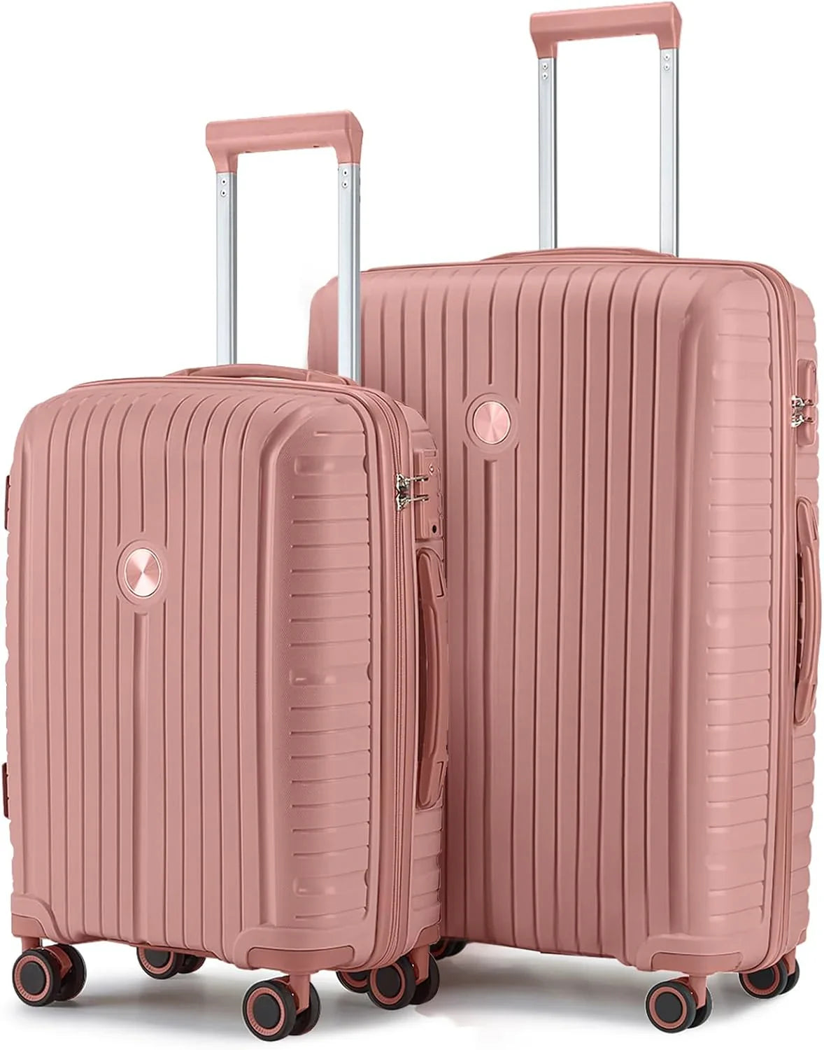 Ensemble de 5 valises de voyage légères à coque rigide en PP avec deux roulettes pivotantes et serrure TSA