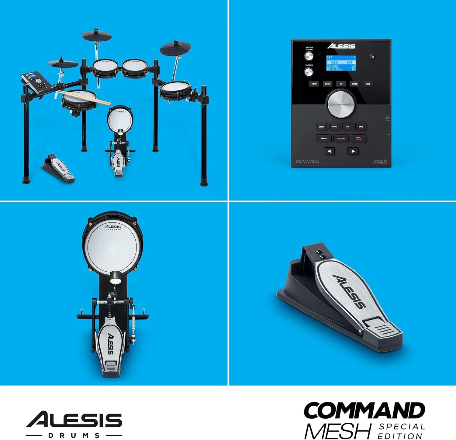 Kit de batterie électrique Alesis Command Mesh SE avec connexion USB et MIDI, 600 sons