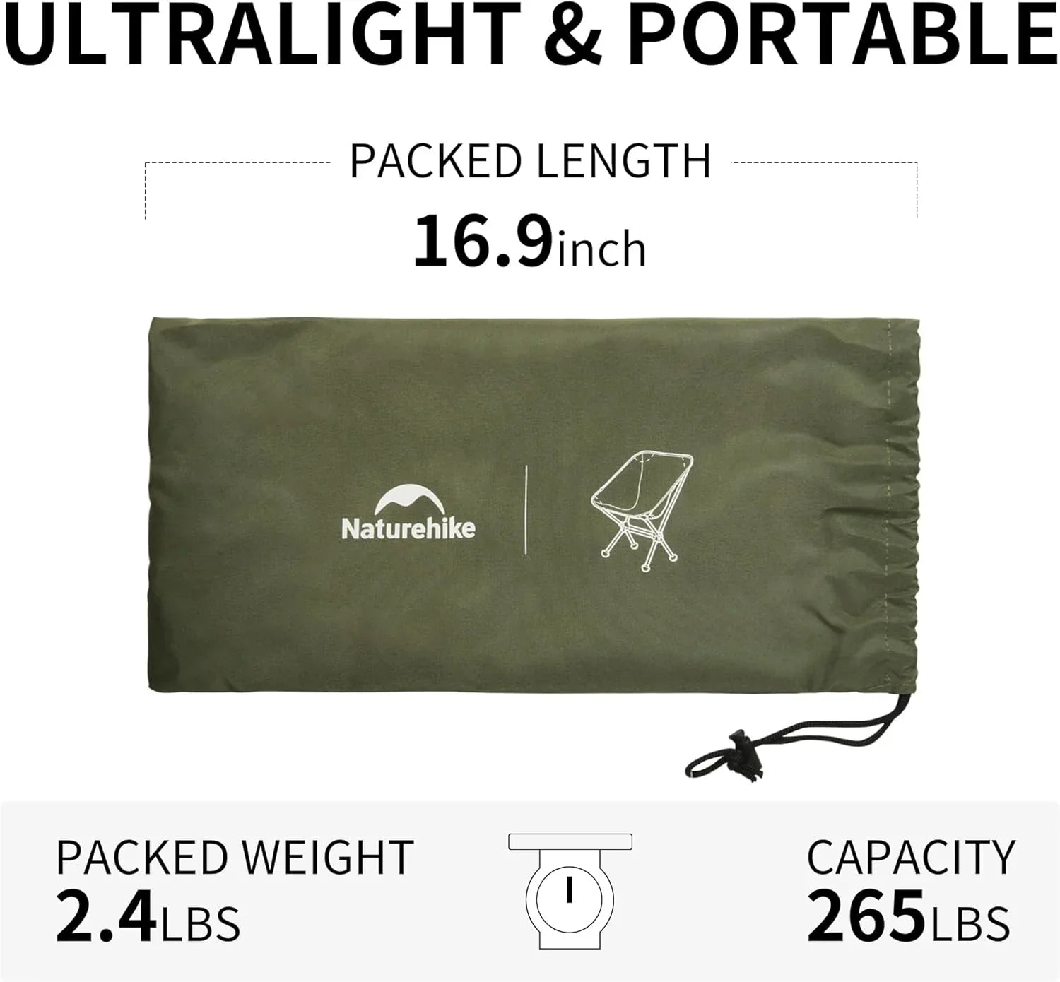 Chaise de camping ultralégère 2,12 lb Chaise de randonnée portable Chaise de randonnée pliante