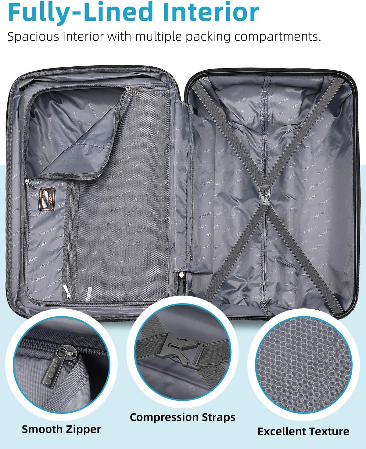 Ensemble de bagages 6 pièces, ensemble de valises rigides extensibles avec roulettes pivotantes, ensemble de bagages à roulettes légers