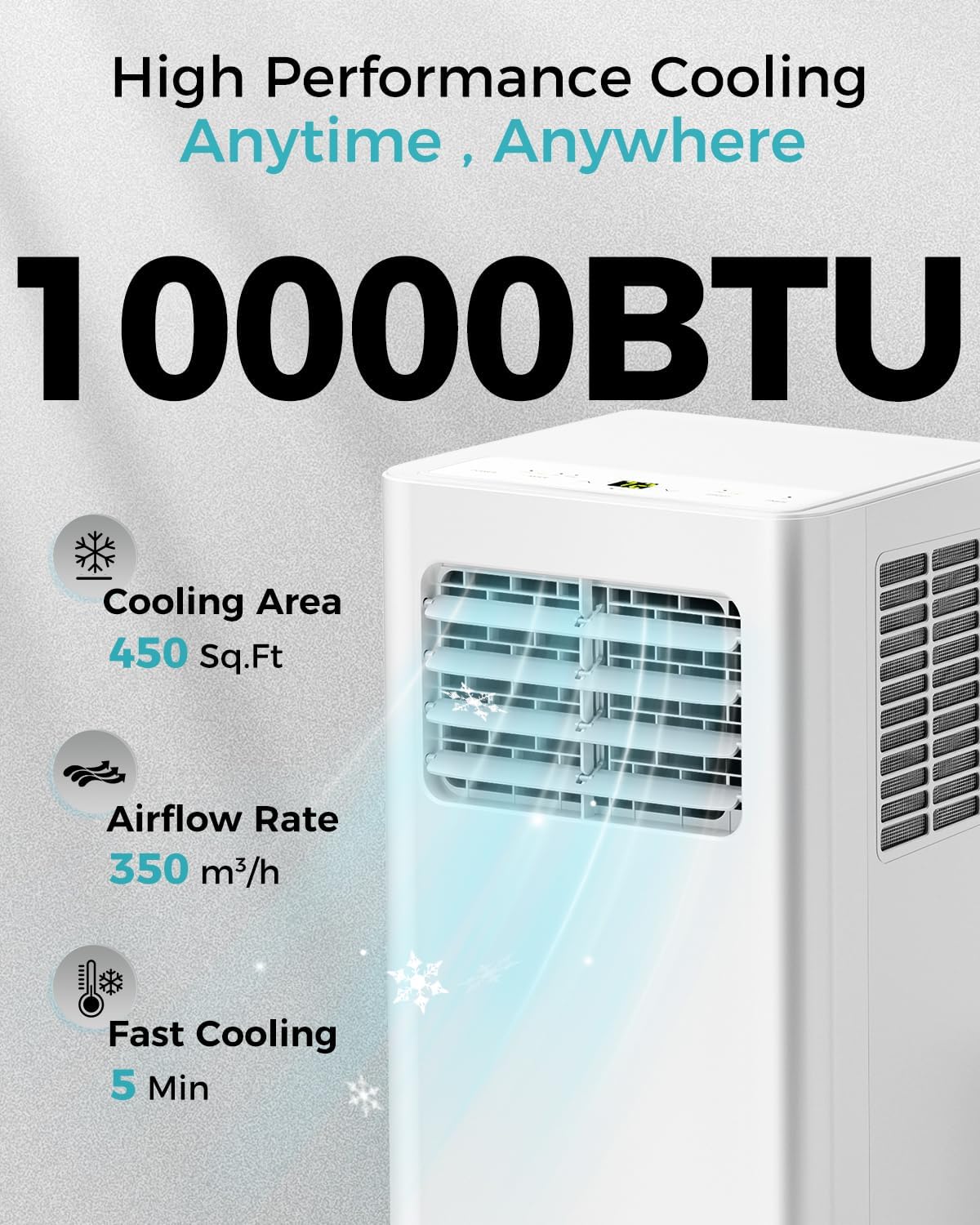 Climatiseur portatif 8 000 BTU - Unité de climatisation 3 en 1 avec télécommande, refroidissement ultra-silencieux pour pièces jusqu'à 350 pi², minuterie 24 h, mode veille