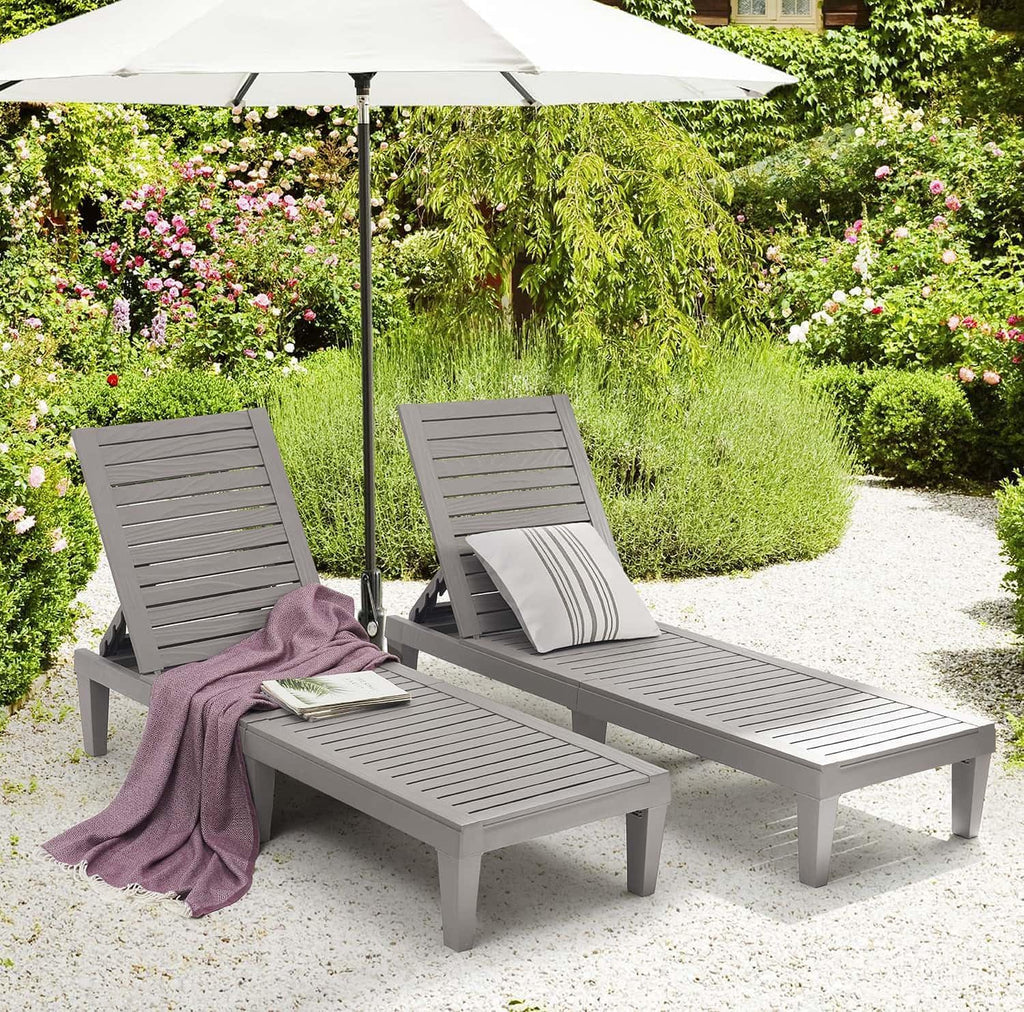 Chaises de patio - Ensemble de 2 chaises longues noires pour l'extérieur, chaise longue de jardin légère