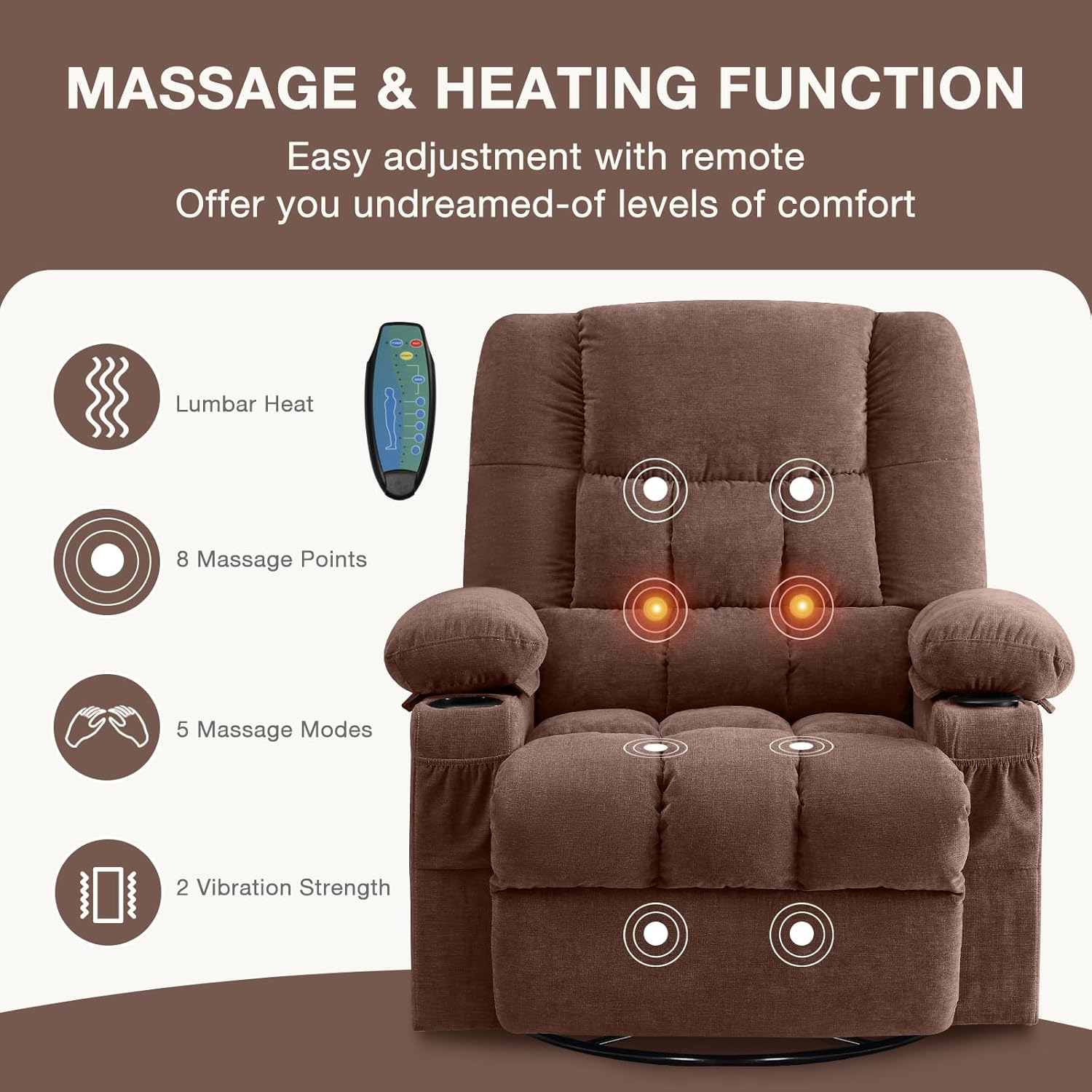 Fauteuil de massage rotatif à bascule avec fonctions de massage par vibration et de mesure des calories