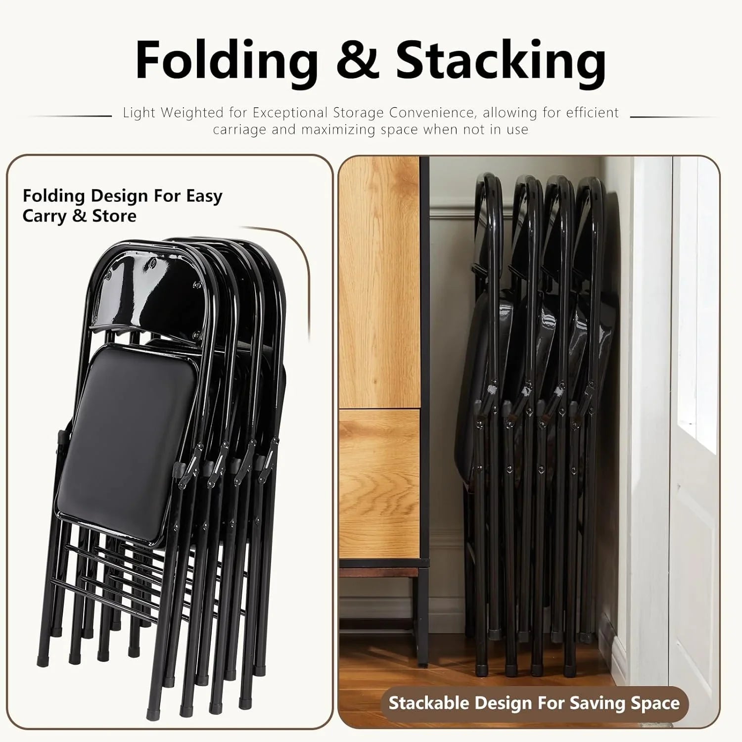 DUMOS Lot de 2 chaises pliantes rembourrées en cuir, siège commercial empilable portable pour intérieur et extérieur