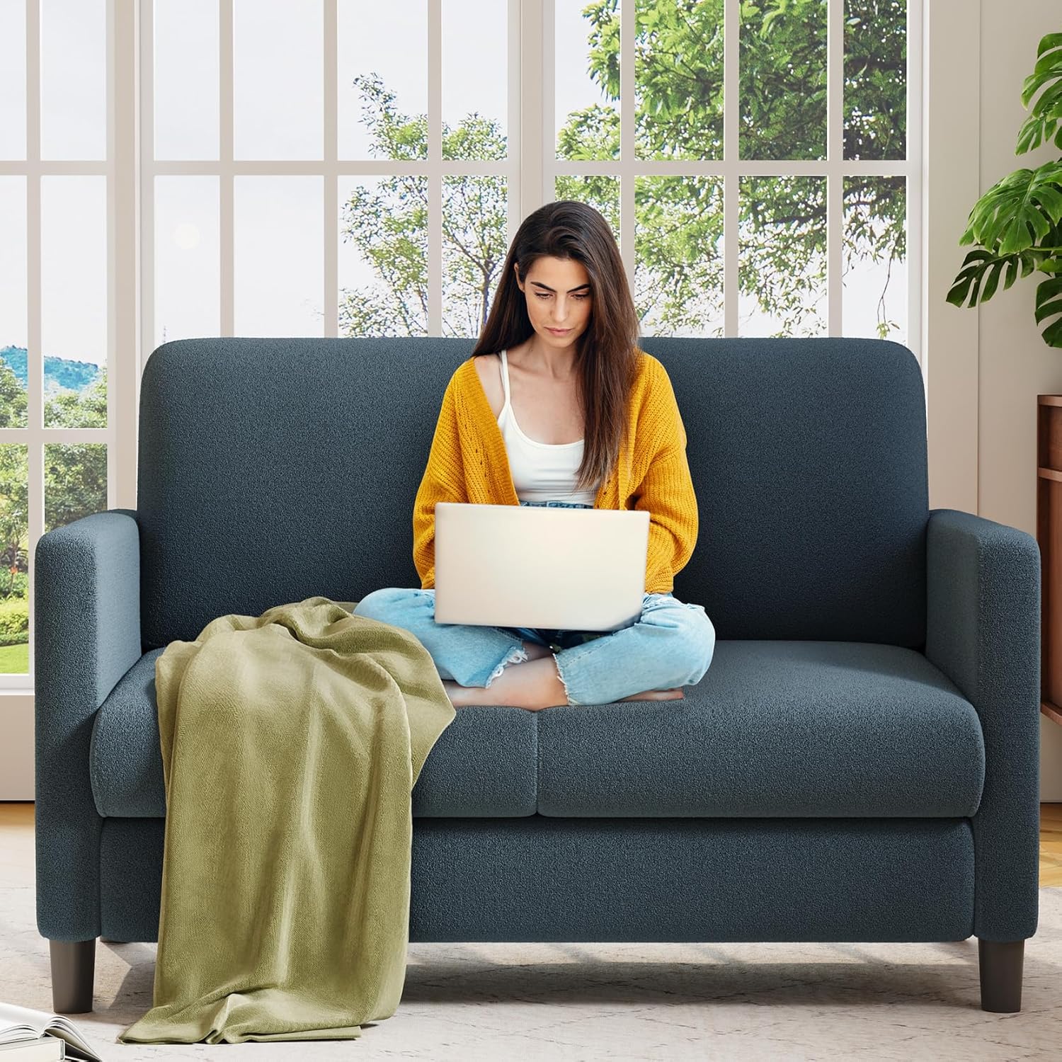 Causeuse de 51 pouces, causeuse confortable en velours côtelé