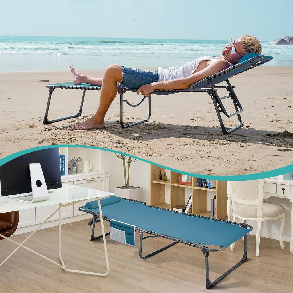 Lot de 2 chaises longues d'extérieur - Chaise longue pliante portable pour patio, piscine, camping, inclinable et réglable sur 5 positions